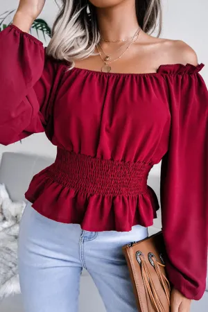 Fashion Elegant Solid Patchwork Flounce Off the Shoulder Blouses(5 Colors)