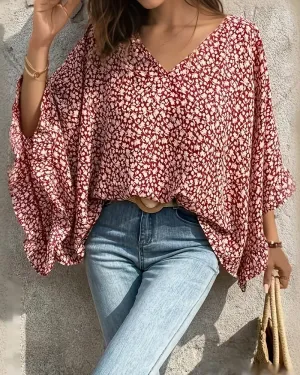 Floral print batwing sleeve elegant top