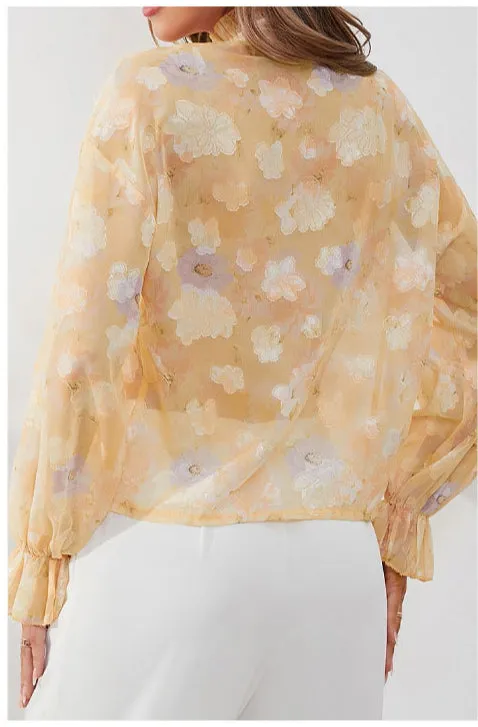 Floral Print Elegant Chiffon Long Sleeve Shirts Wholesale Womens Tops