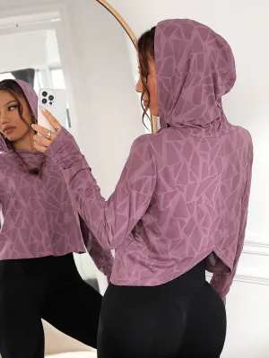 Geo Print Hooded Asymmetrical Hem Sports Sweatshirt FW22