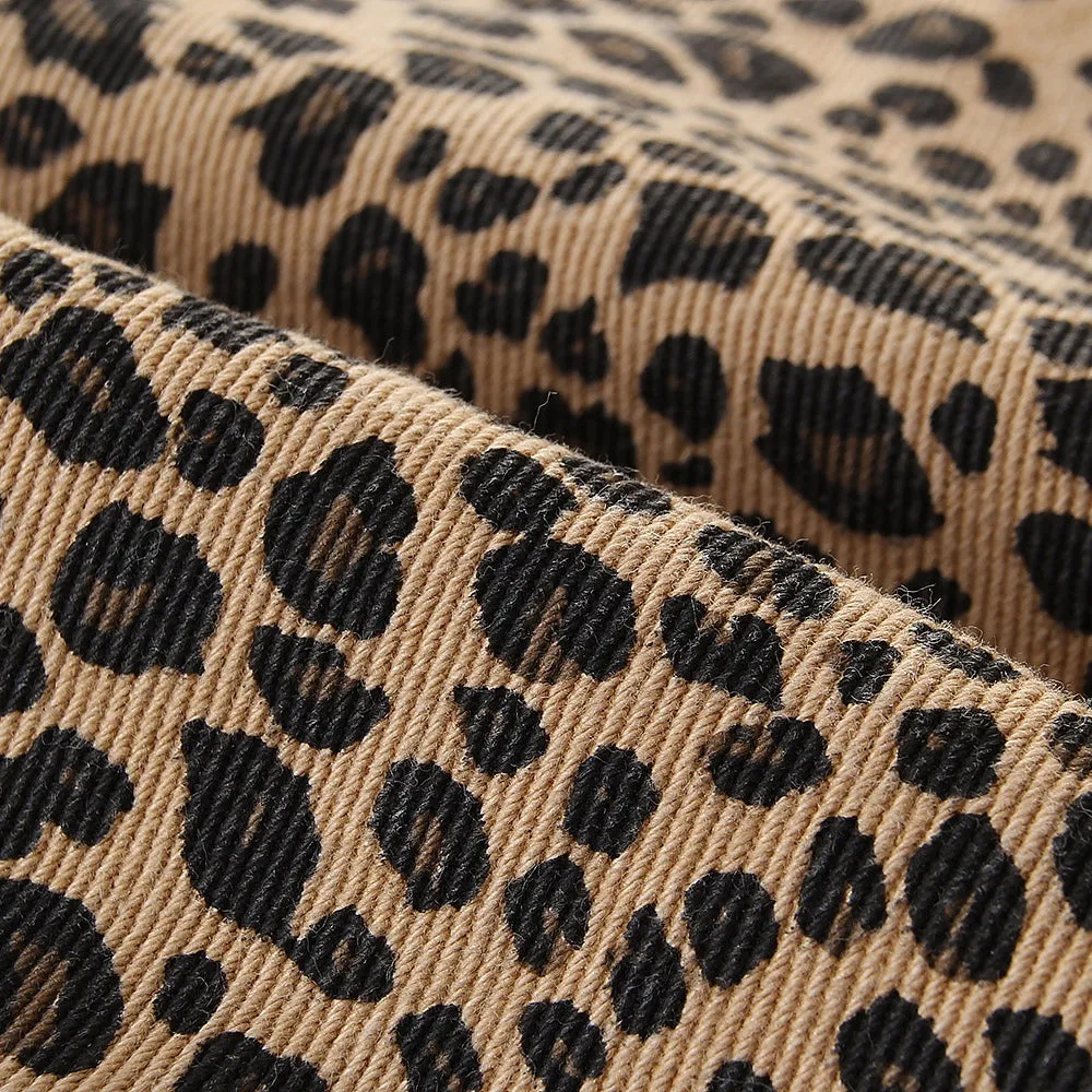 Girls Leopard Denim Lapel Long Sleeve Button Jacket Wholesale