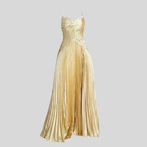 Gown with Cascading Layers and Lace Back - Gold