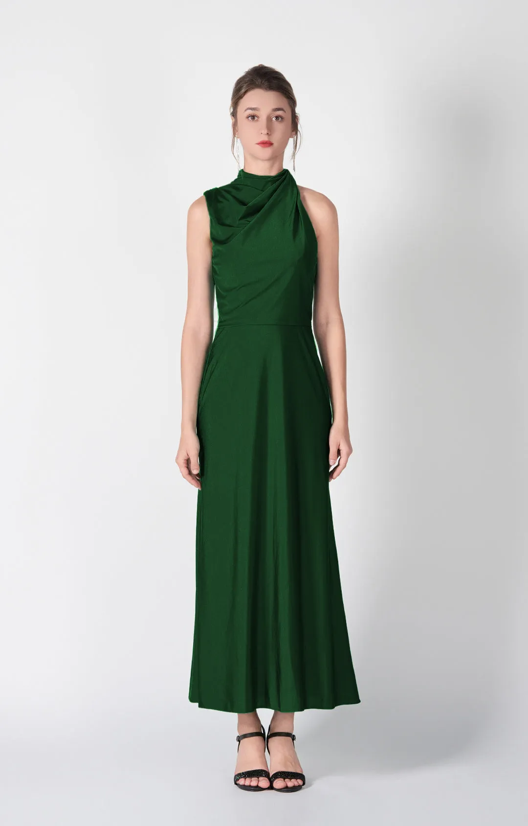 Half High Neck Fitting Bodice Flowing Dresses