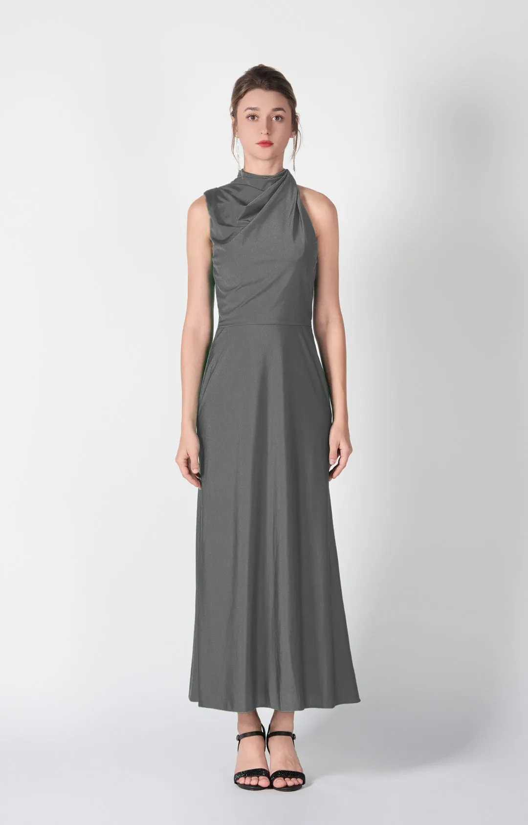Half High Neck Fitting Bodice Flowing Dresses