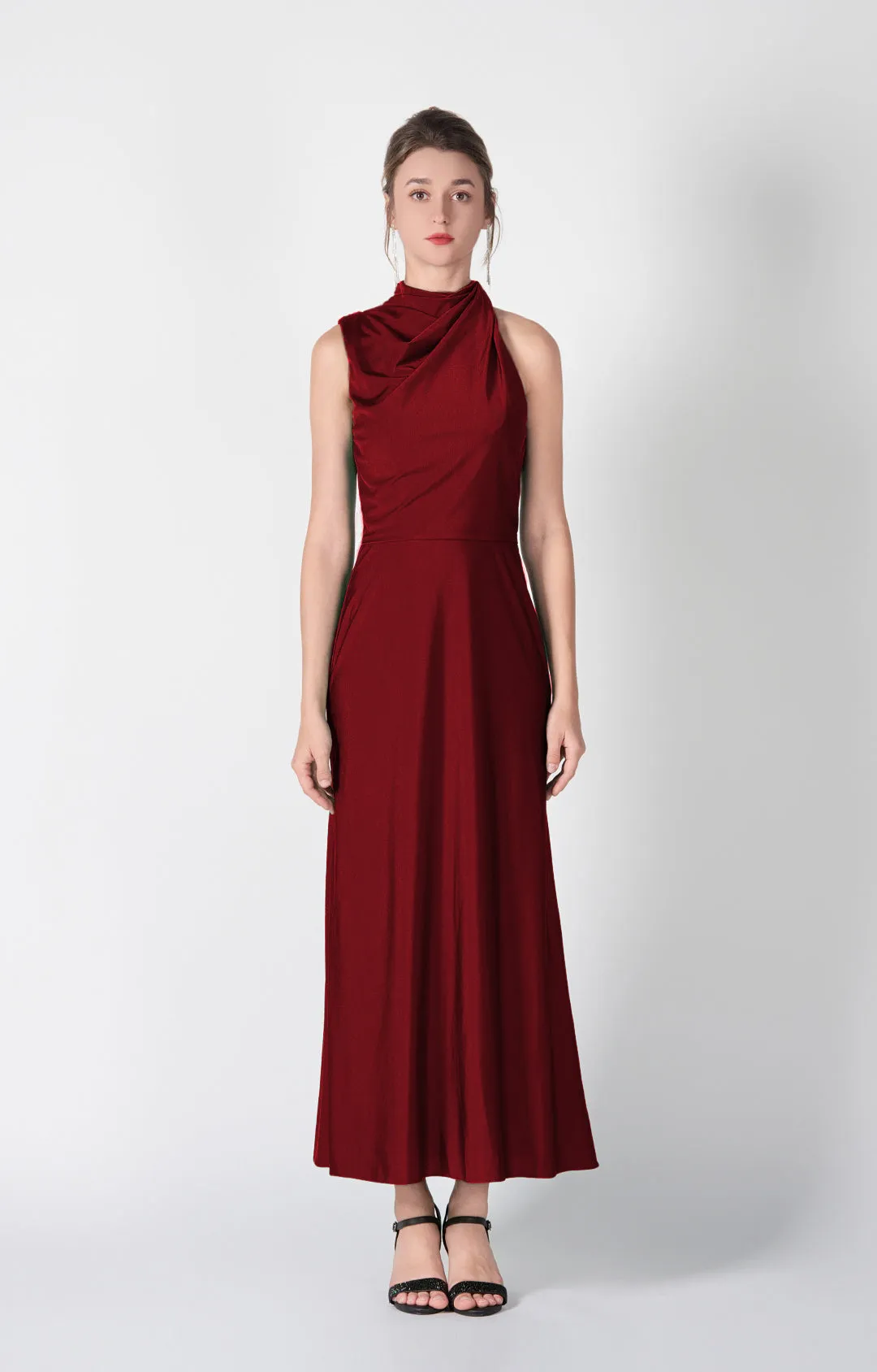 Half High Neck Fitting Bodice Flowing Dresses