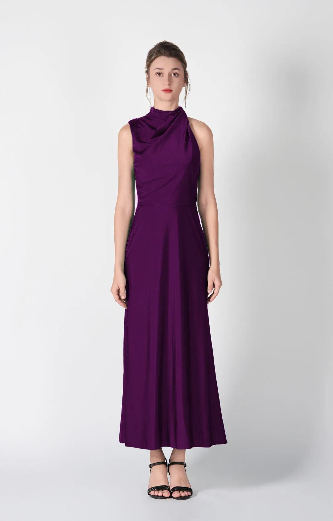 Half High Neck Fitting Bodice Flowing Dresses