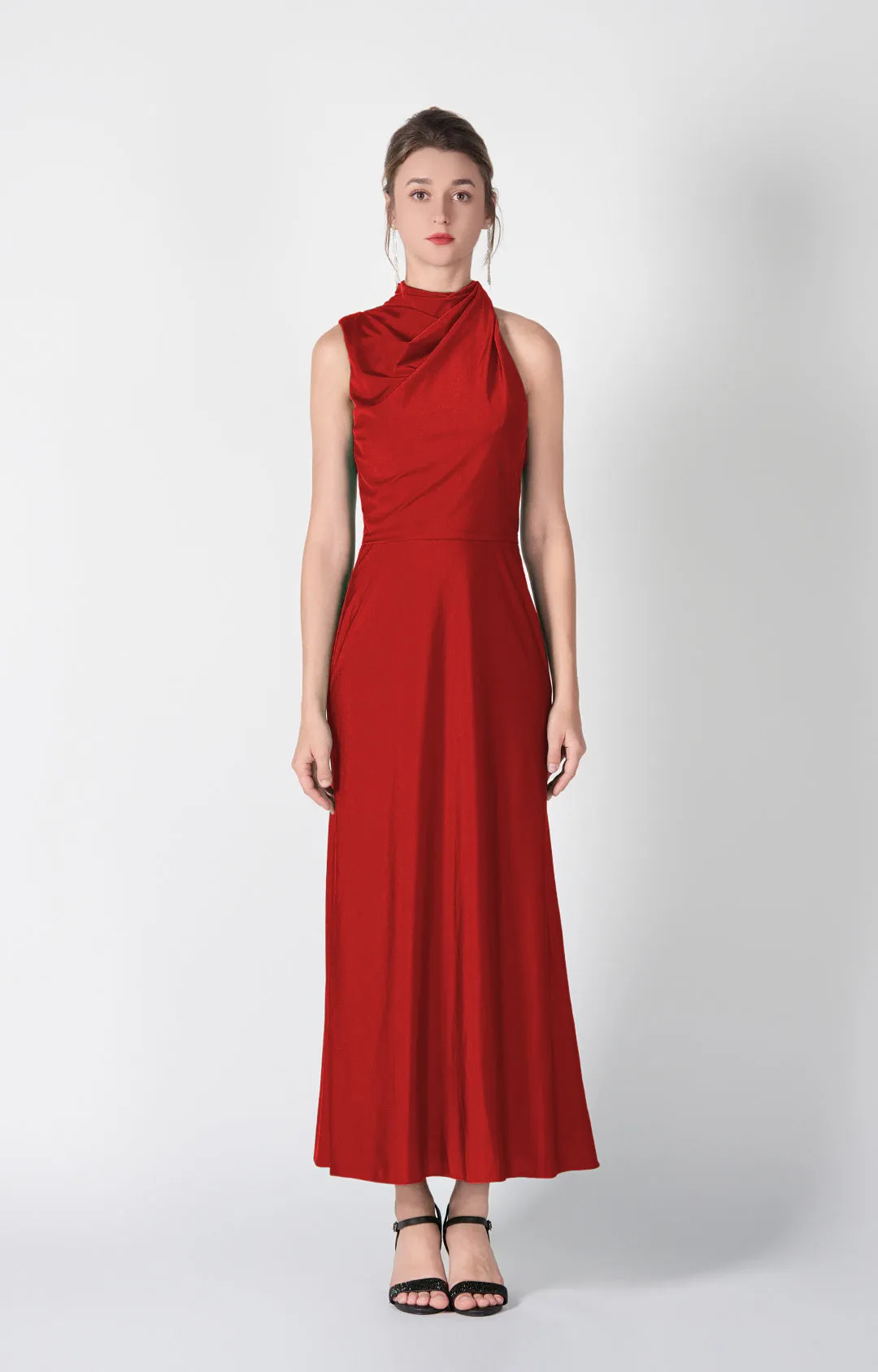 Half High Neck Fitting Bodice Flowing Dresses