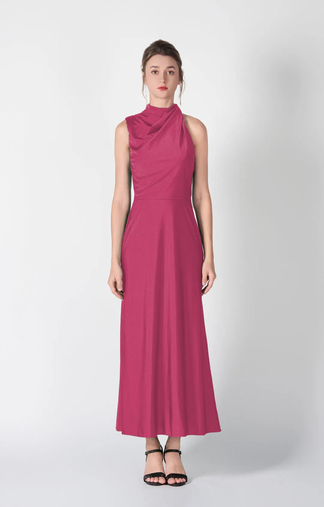 Half High Neck Fitting Bodice Flowing Dresses
