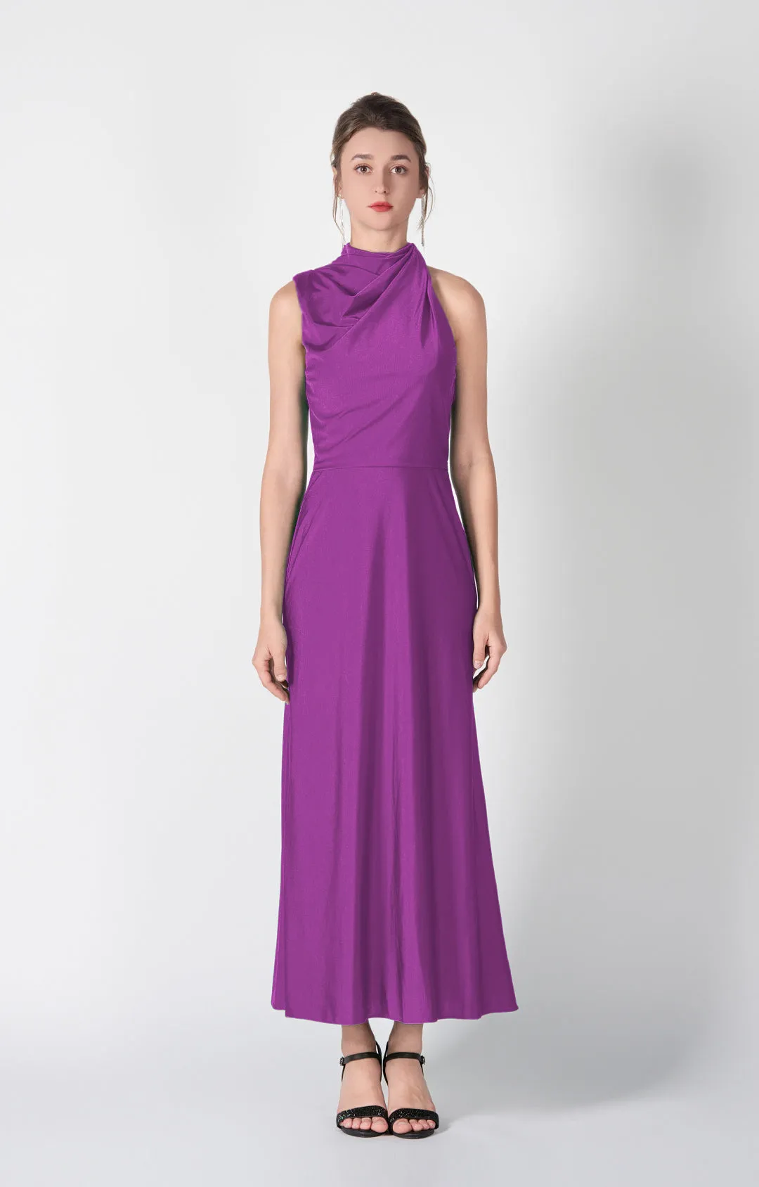 Half High Neck Fitting Bodice Flowing Dresses