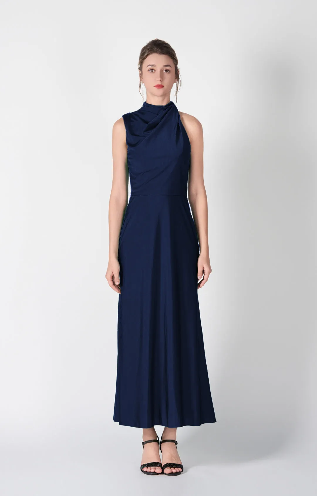 Half High Neck Fitting Bodice Flowing Dresses