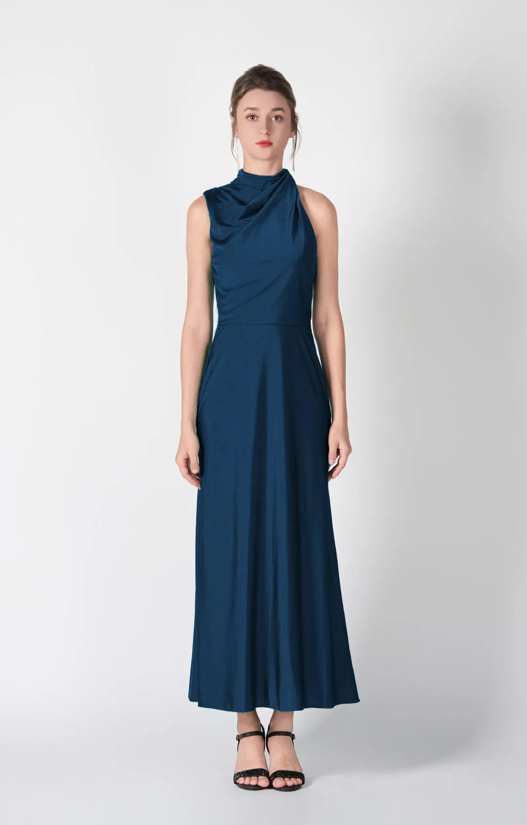 Half High Neck Fitting Bodice Flowing Dresses