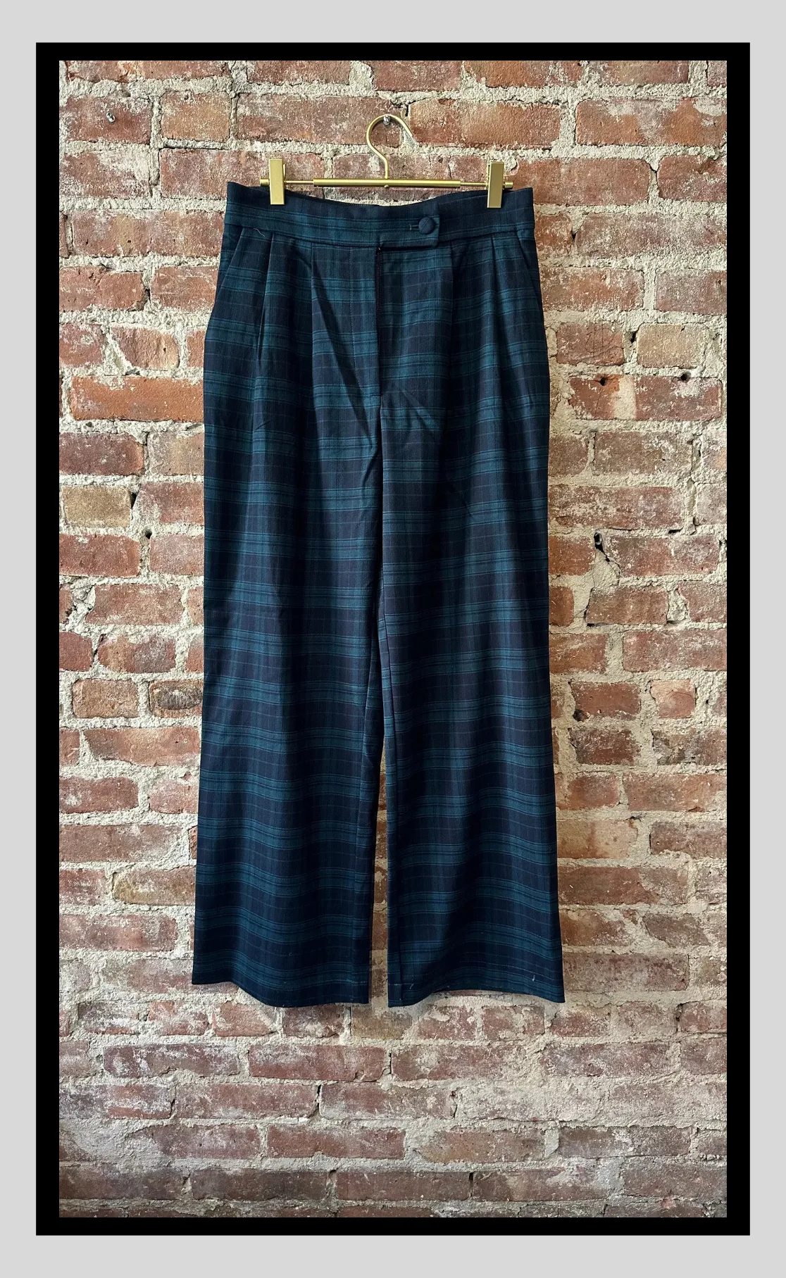 High-Waisted Woven Plaid Pants