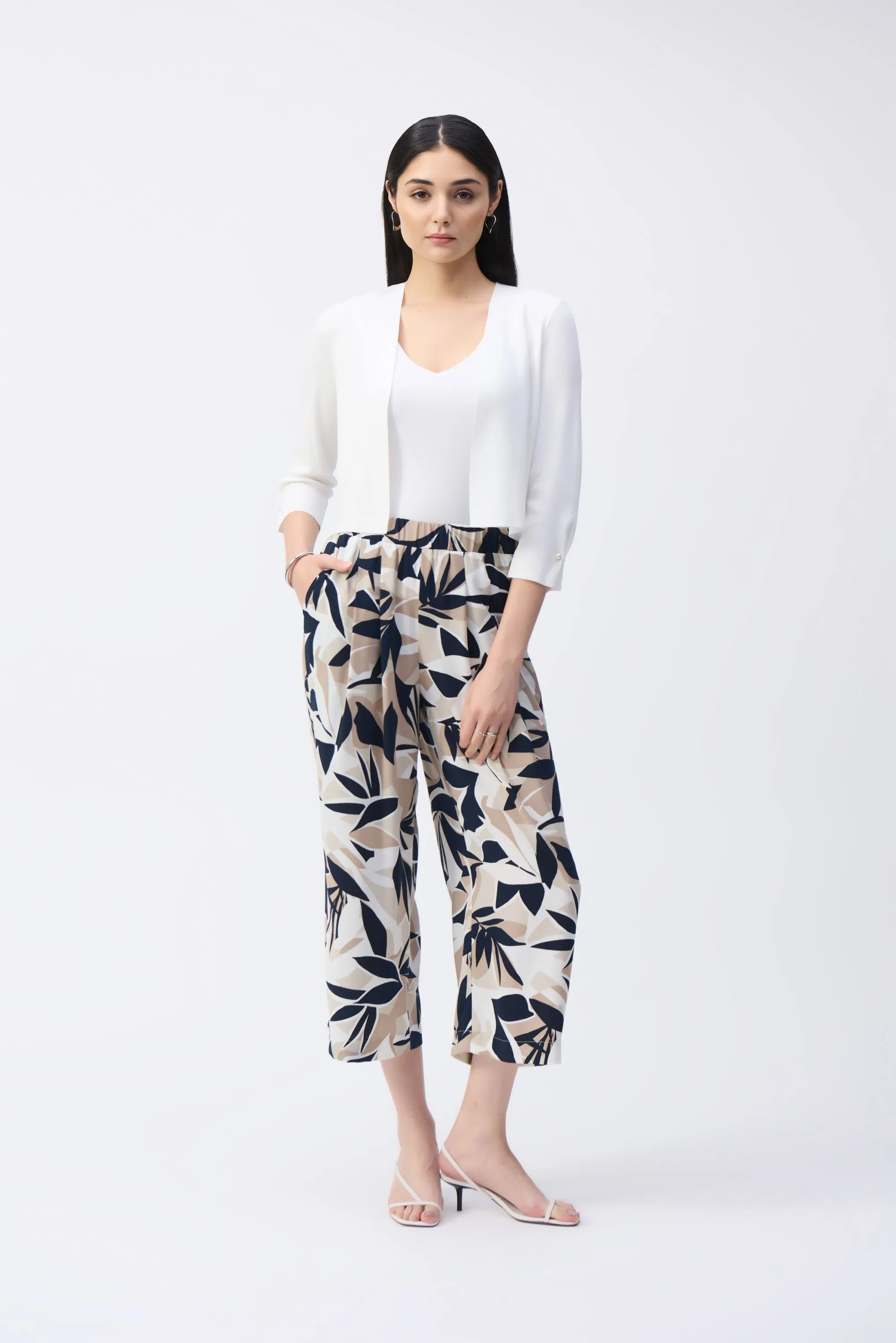 Joseph Ribkoff Vanilla Sweater Knit Cover-Up with Pearl Ornament