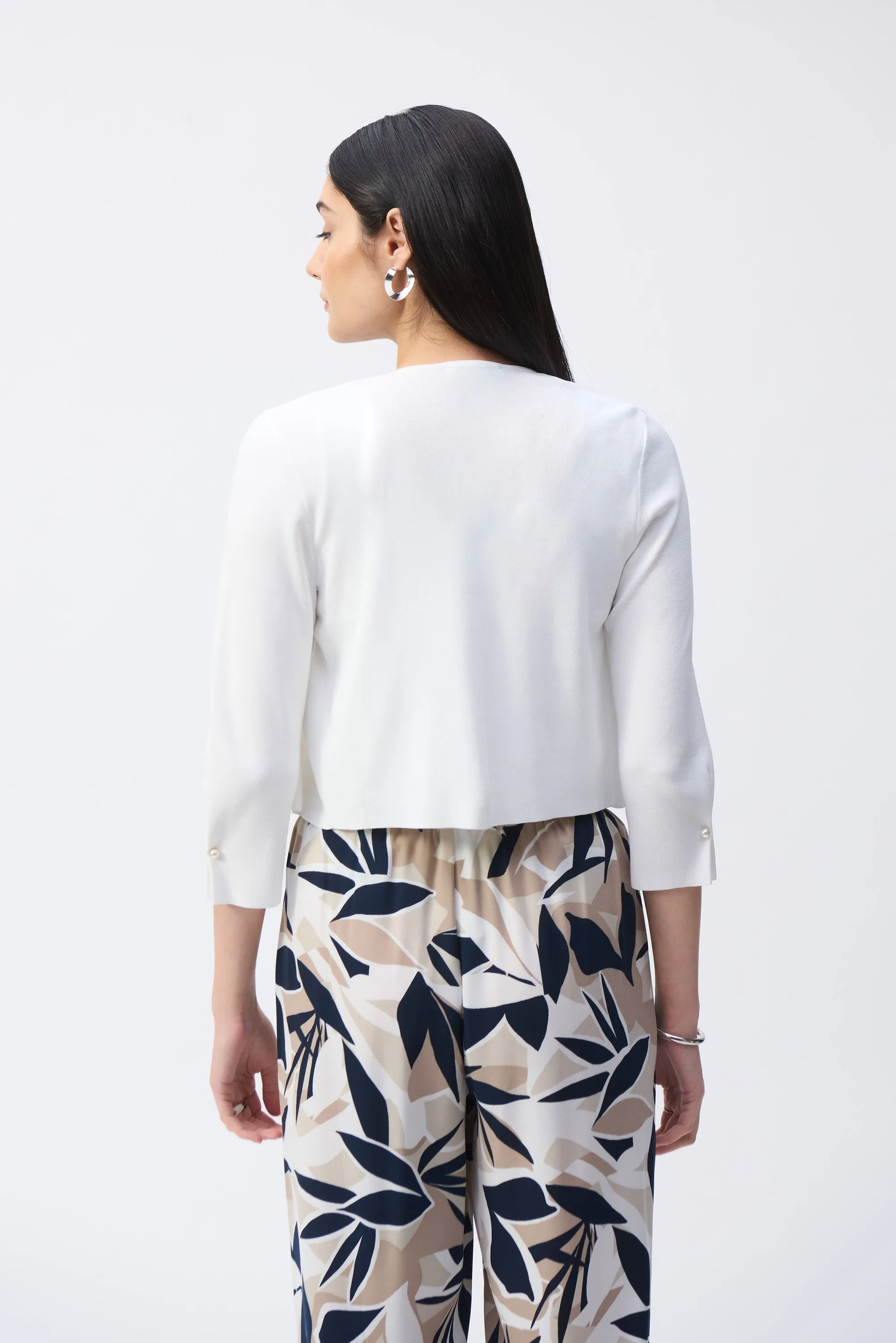 Joseph Ribkoff Vanilla Sweater Knit Cover-Up with Pearl Ornament