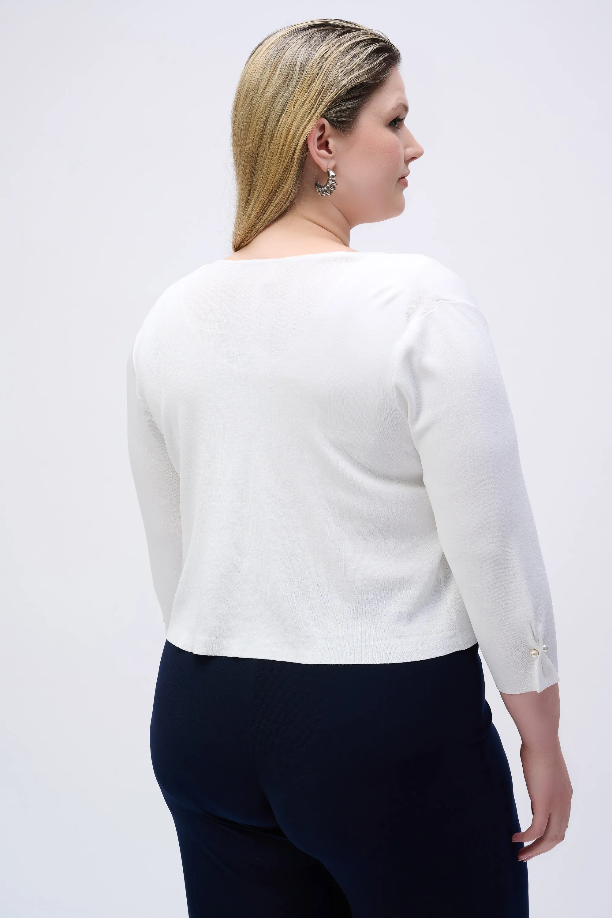 Joseph Ribkoff Vanilla Sweater Knit Cover-Up with Pearl Ornament