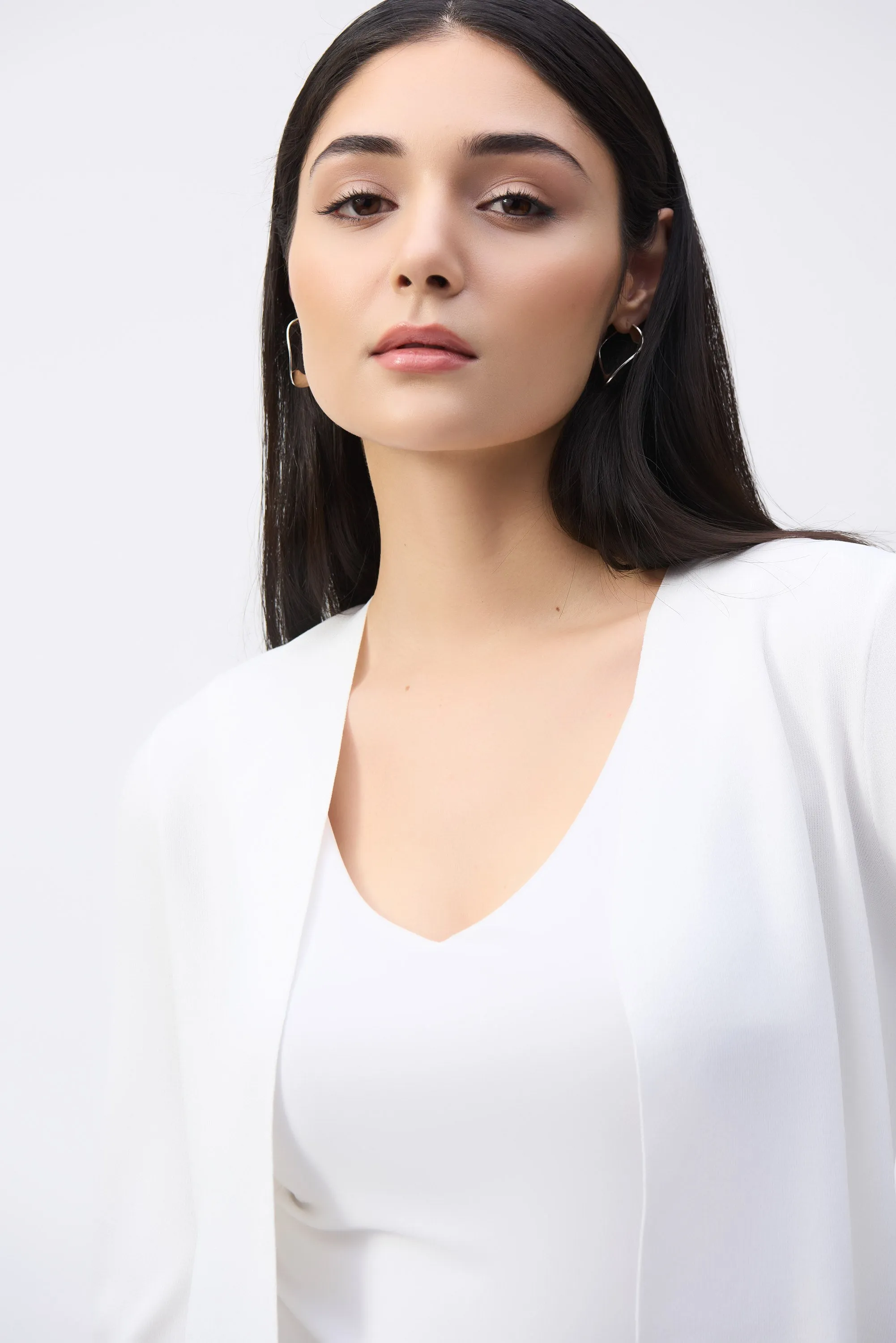 Joseph Ribkoff Vanilla Sweater Knit Cover-Up with Pearl Ornament