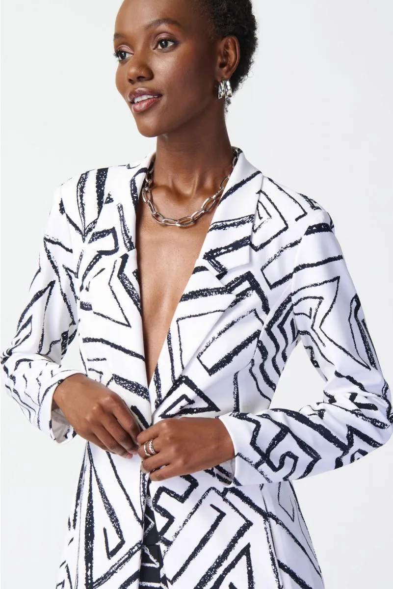 Joseph Ribkoff Vanilla/Midnight Blue Geometric Print Blazer Jacket 241034