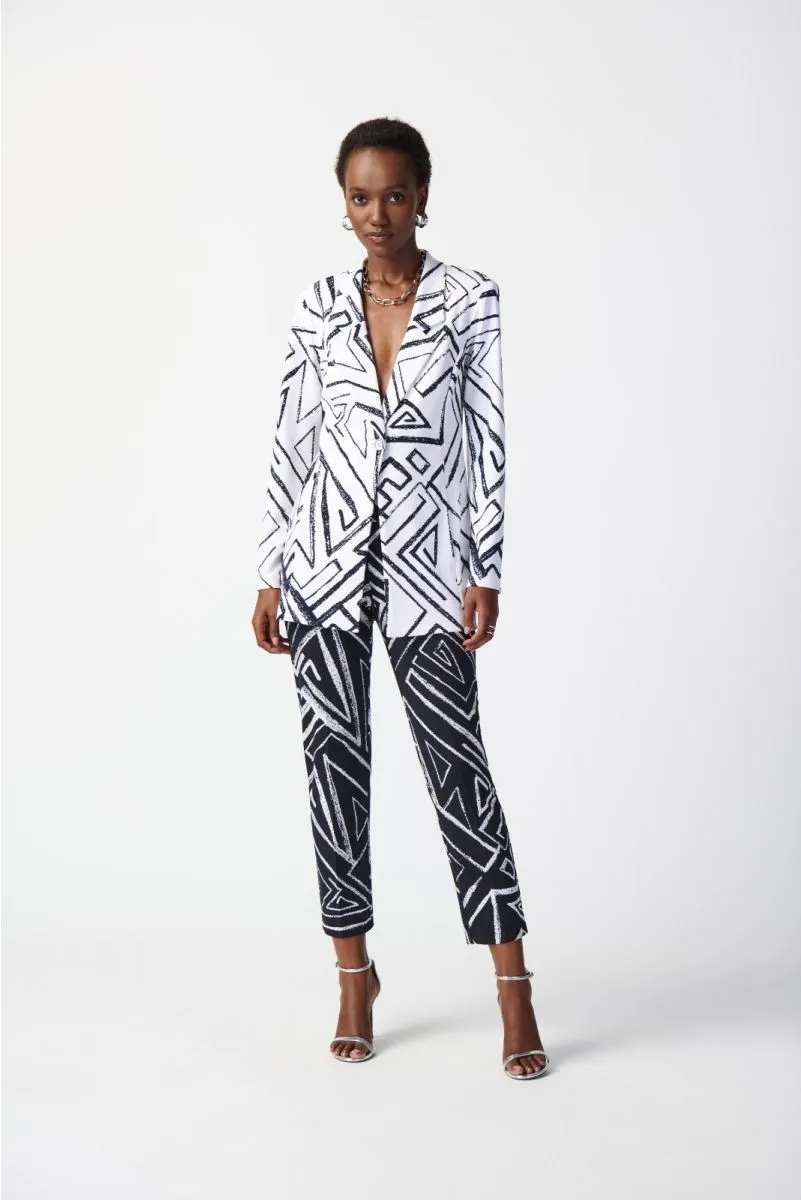 Joseph Ribkoff Vanilla/Midnight Blue Geometric Print Blazer Jacket 241034