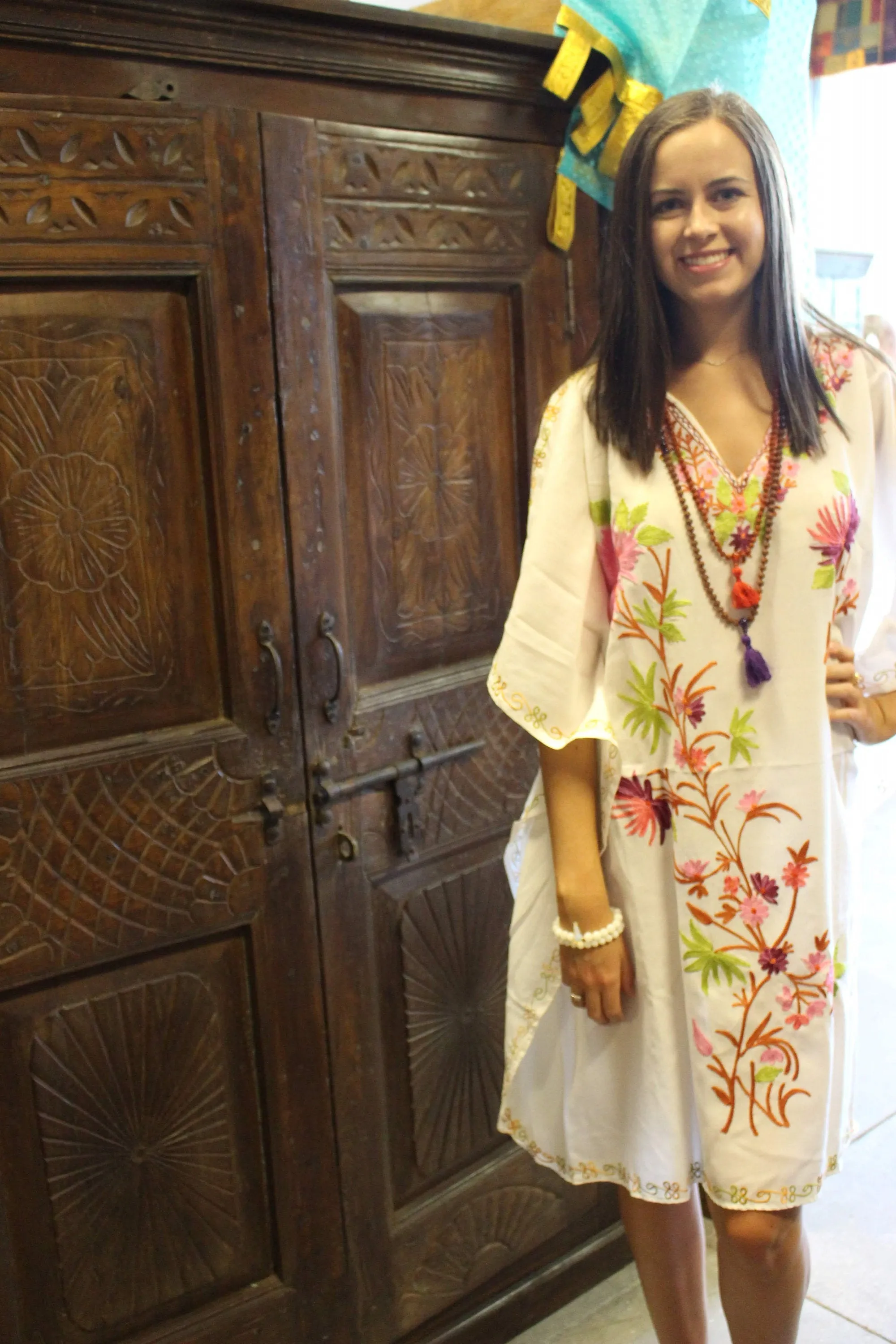 Kaftan for Women Buttermilk Embroidered Resort Wear L-3XL