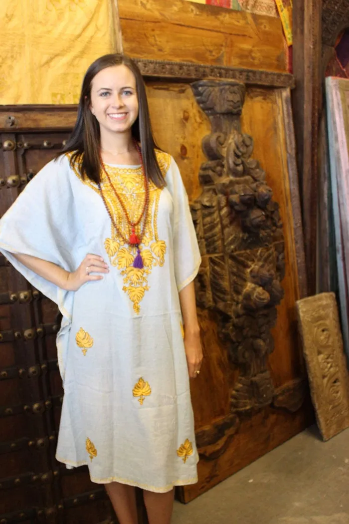 Kaftan for Women Buttermilk Embroidered Resort Wear L-3XL