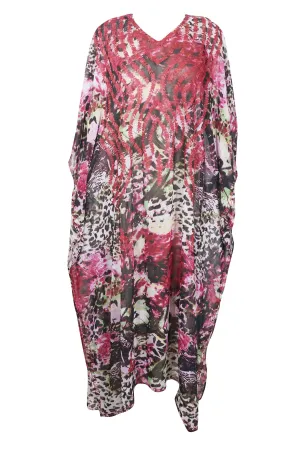 Kaftan for Women Maxi Dress Embellished Soft Kimono Caftan, Pink Black M-4X
