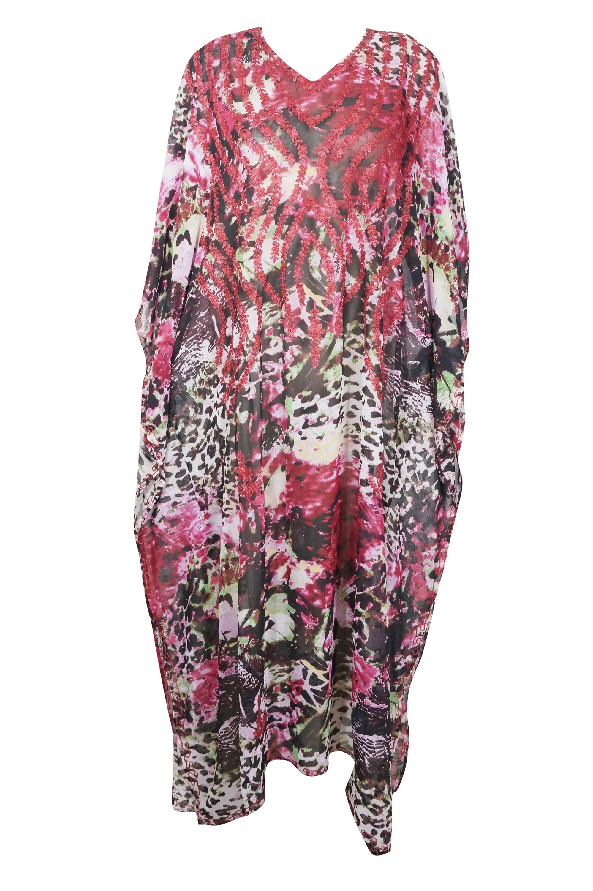 Kaftan for Women Maxi Dress Embellished Soft Kimono Caftan, Pink Black M-4X