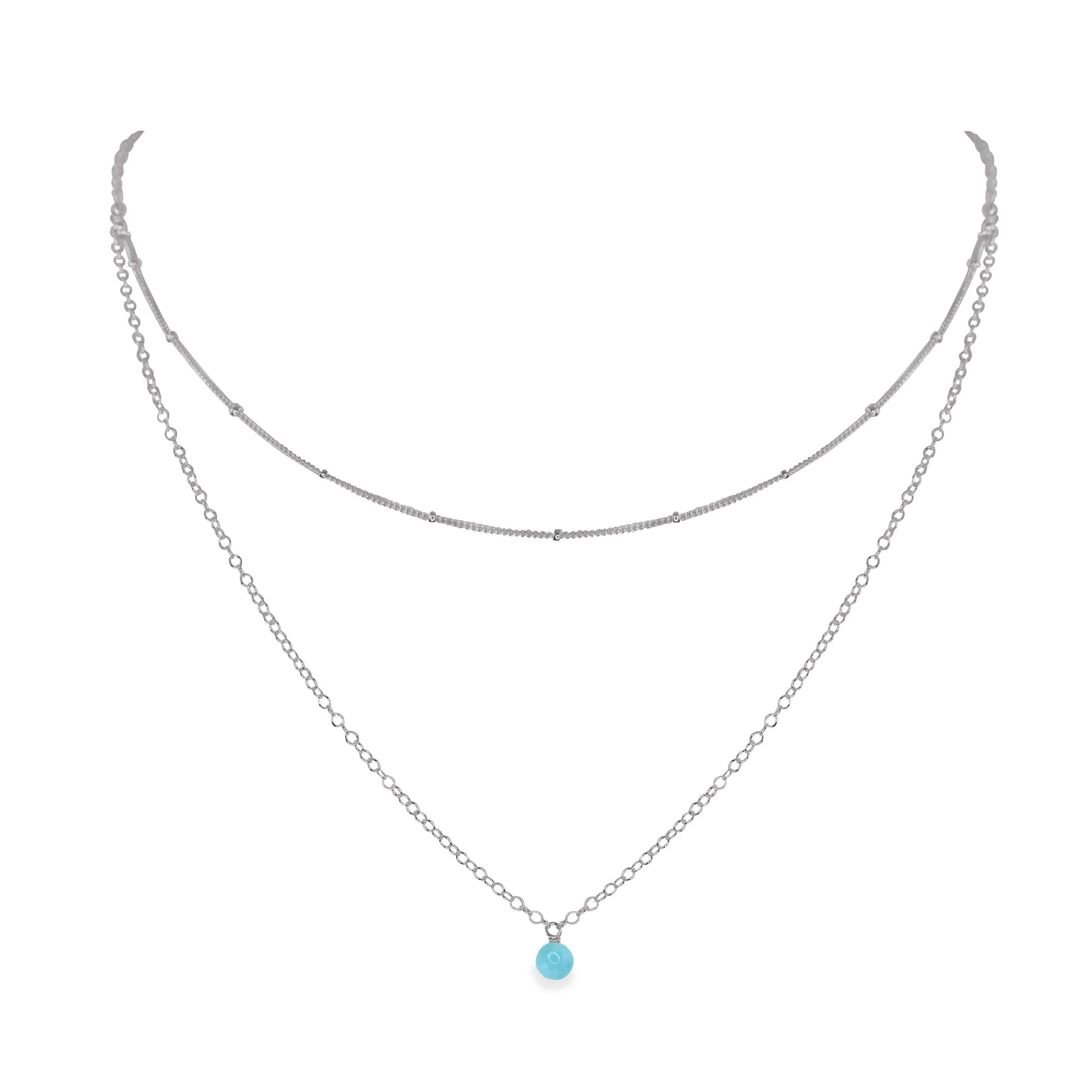 Larimar Gemstone Chain Layered Choker Necklace