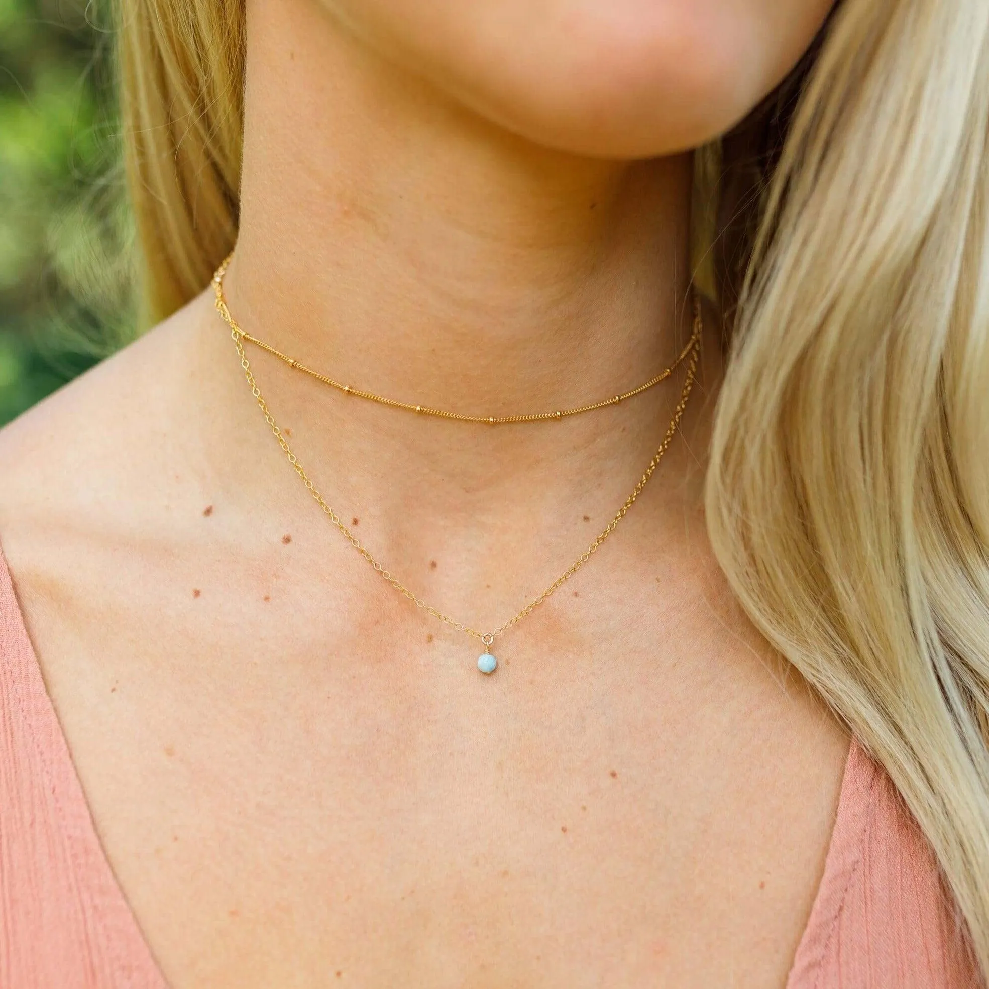 Larimar Gemstone Chain Layered Choker Necklace