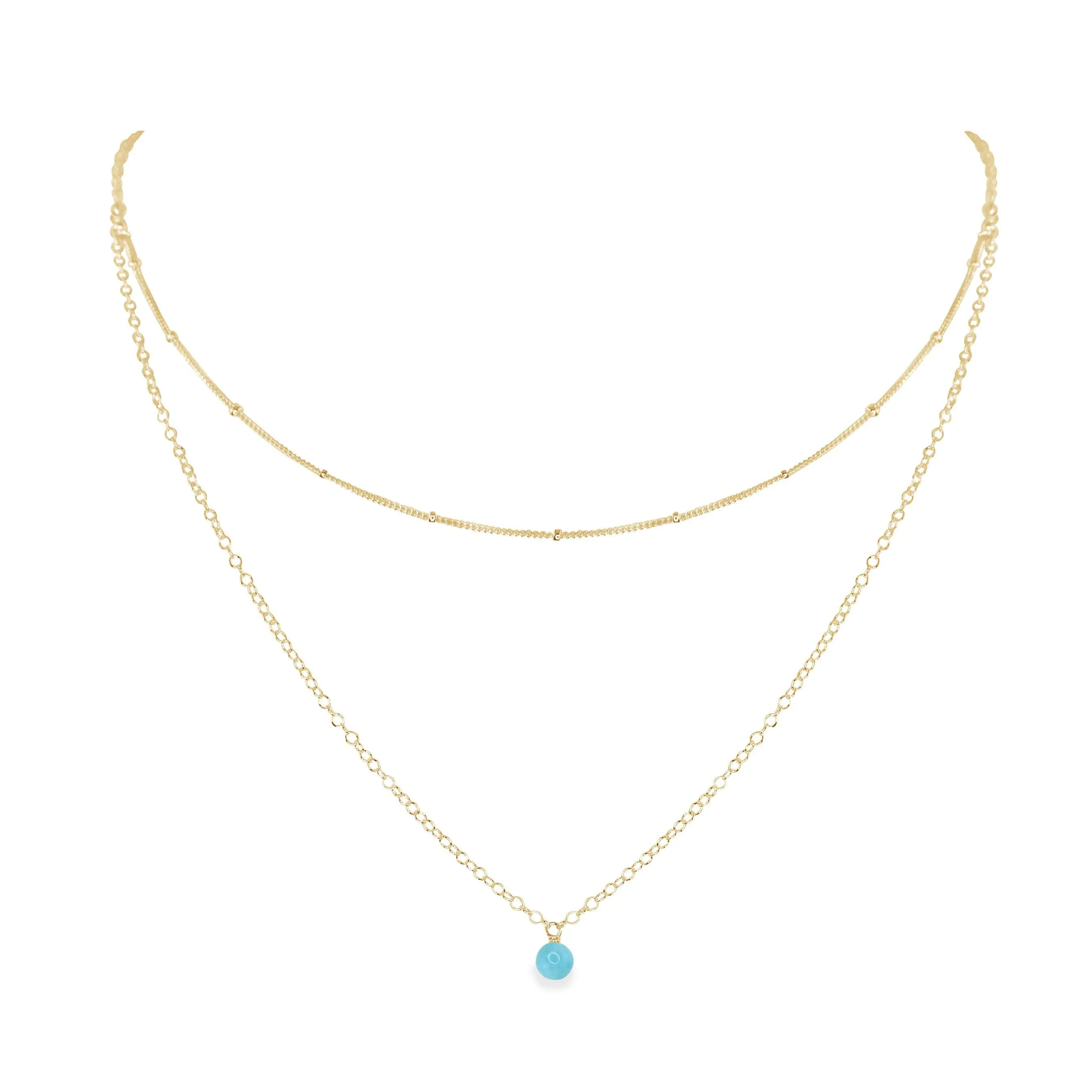Larimar Gemstone Chain Layered Choker Necklace