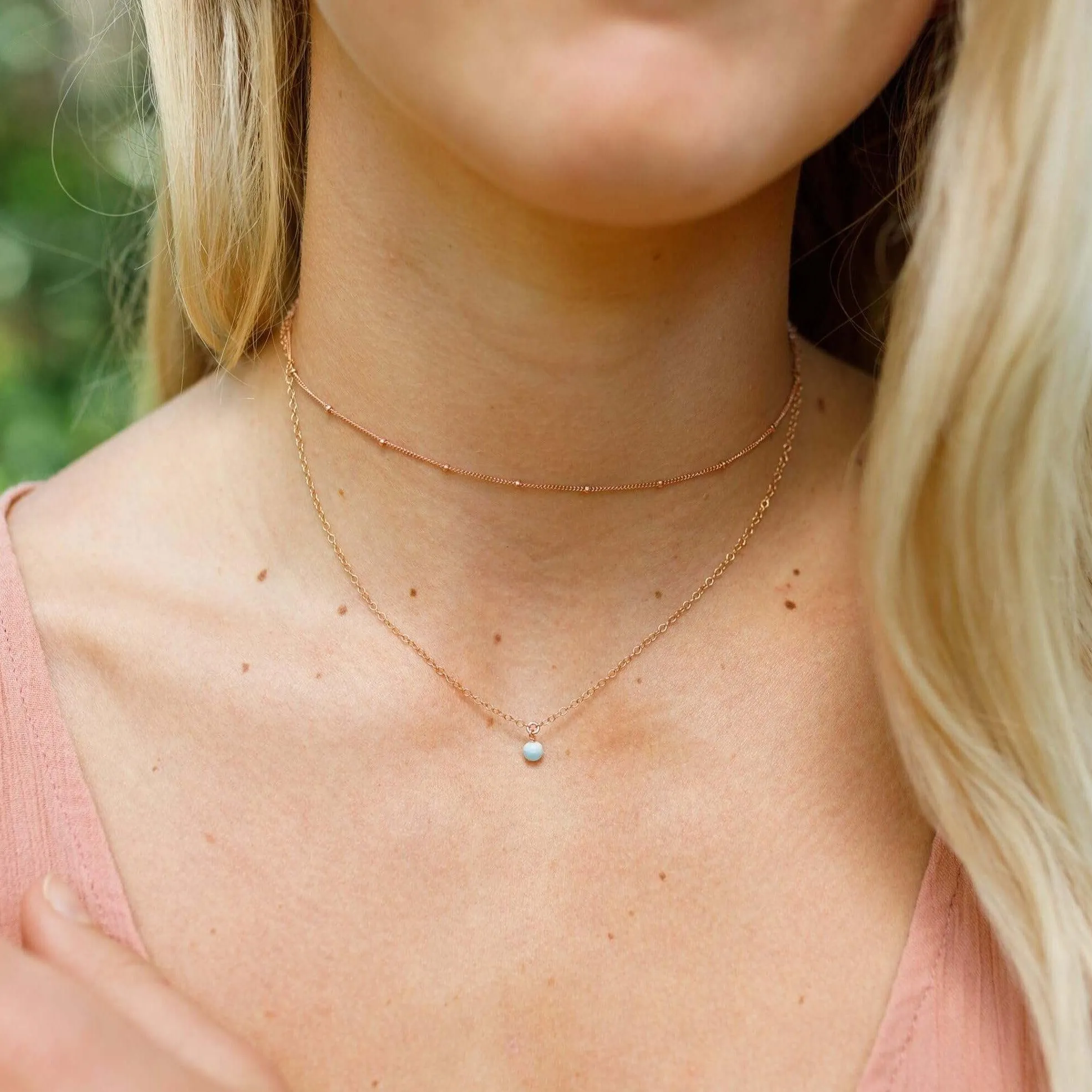 Larimar Gemstone Chain Layered Choker Necklace