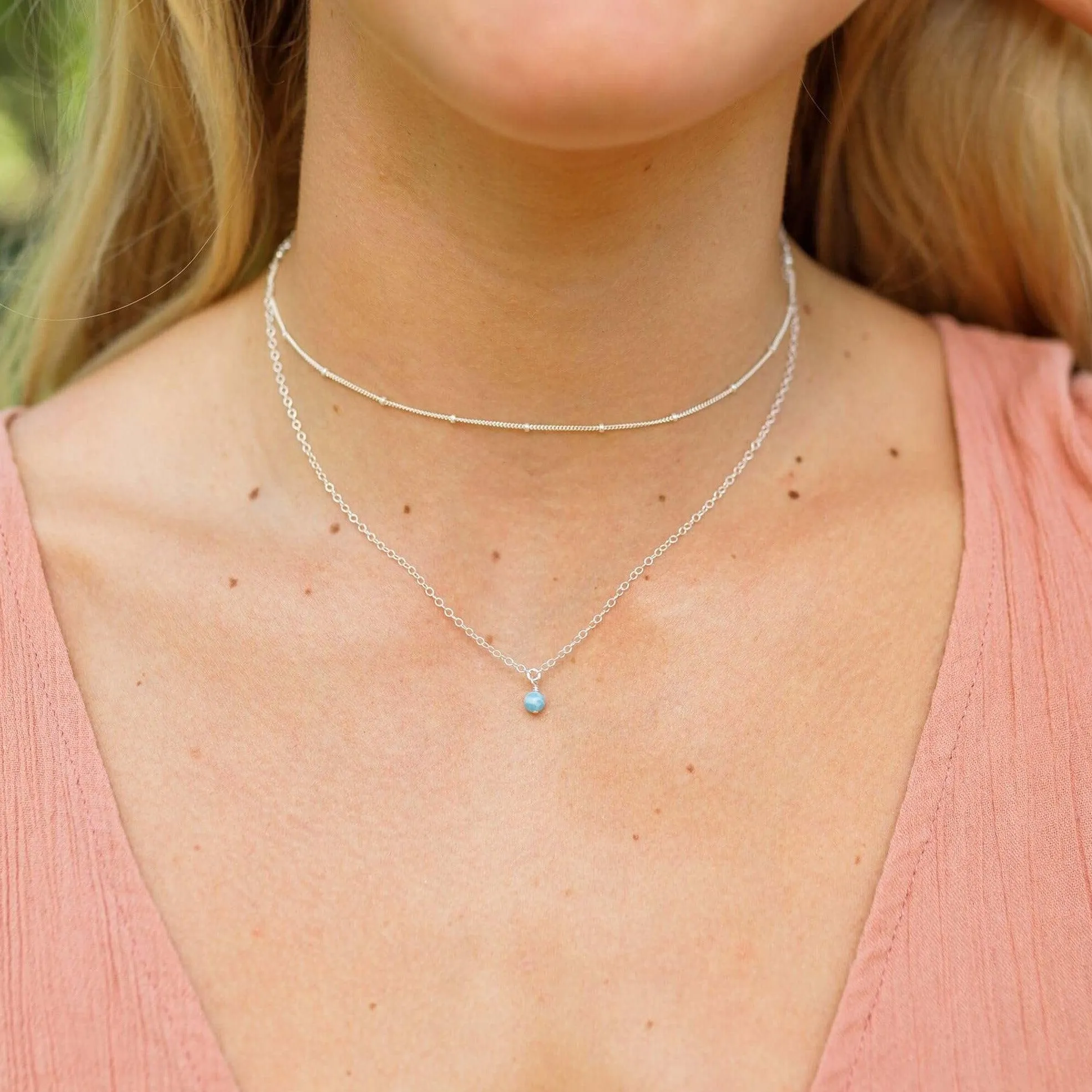 Larimar Gemstone Chain Layered Choker Necklace