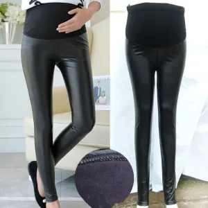Leather Pregnant Women's Leggings Autumn Winter Warm Pants For Femme