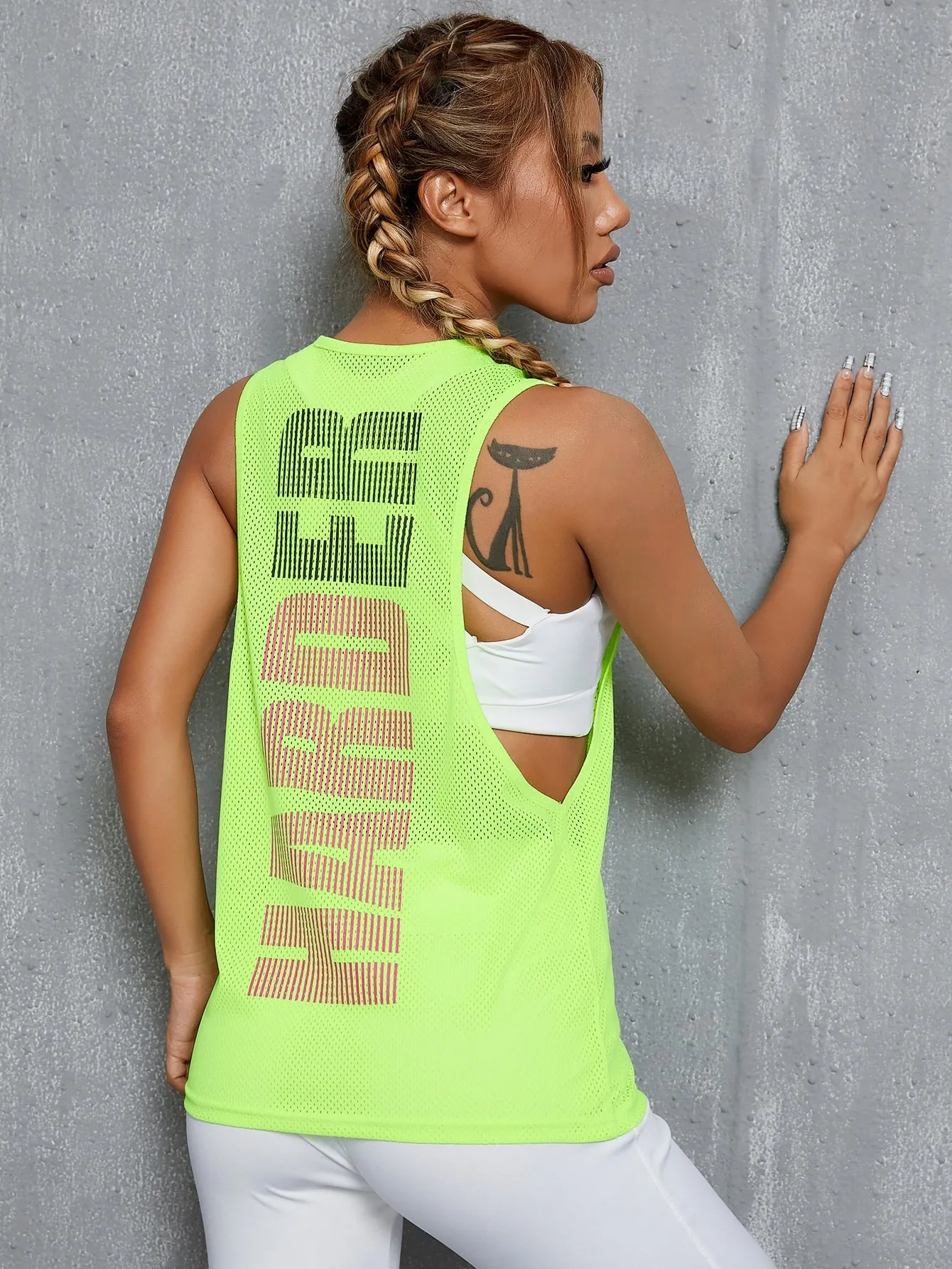 Letter Graphic Drop Armhole Active Tank Top ss22