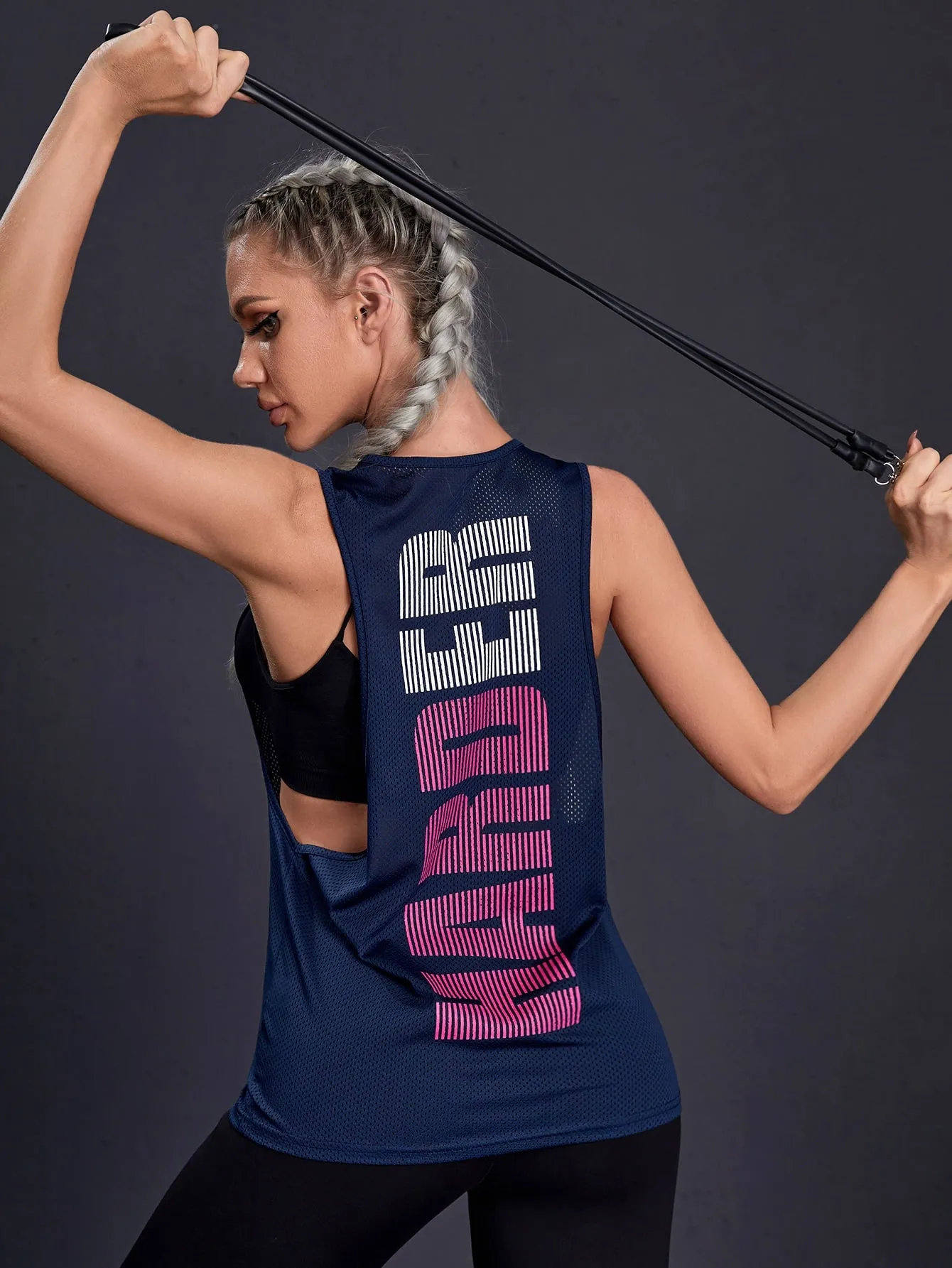 Letter Graphic Drop Armhole Active Tank Top ss22