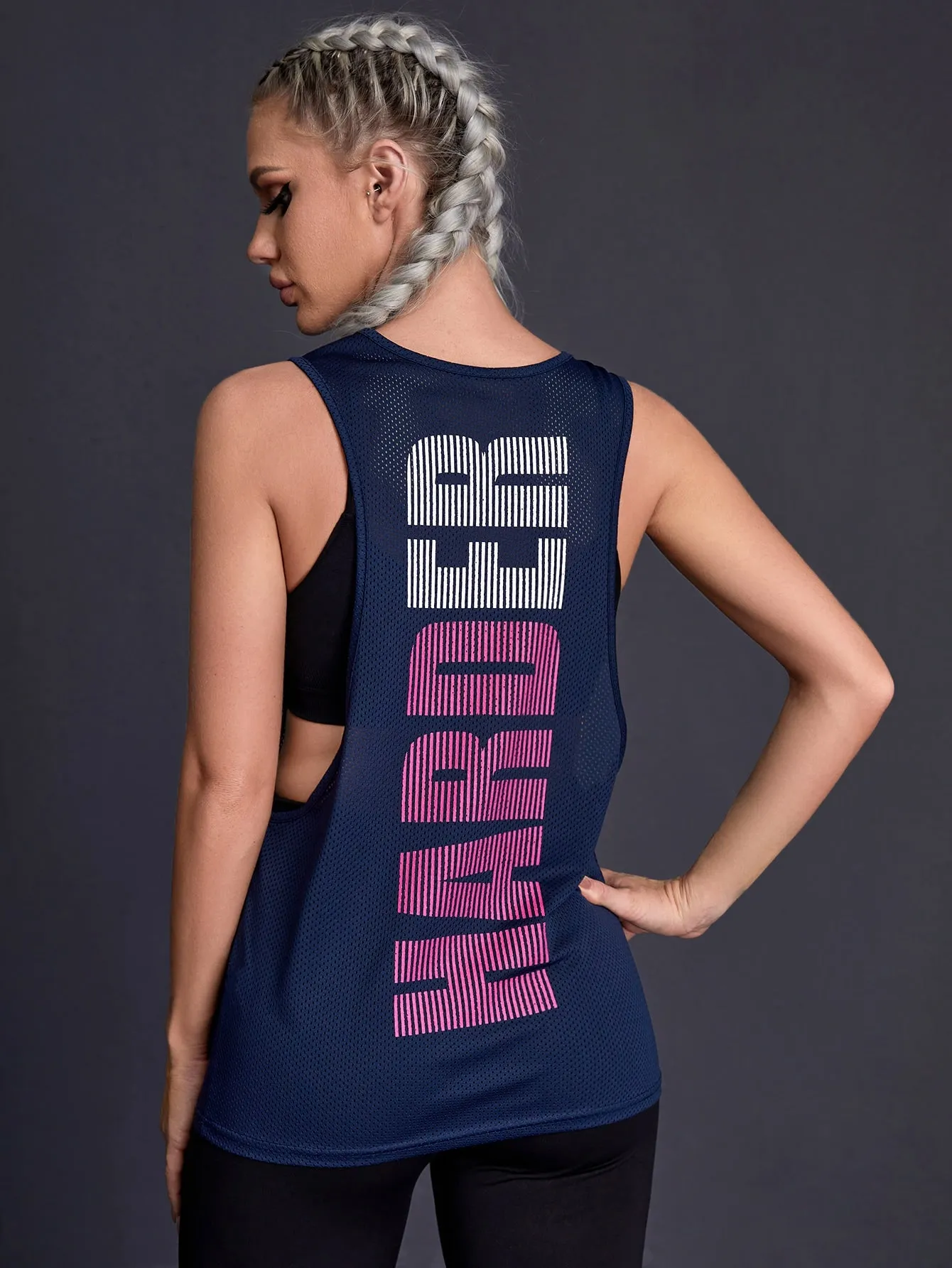 Letter Graphic Drop Armhole Active Tank Top ss22
