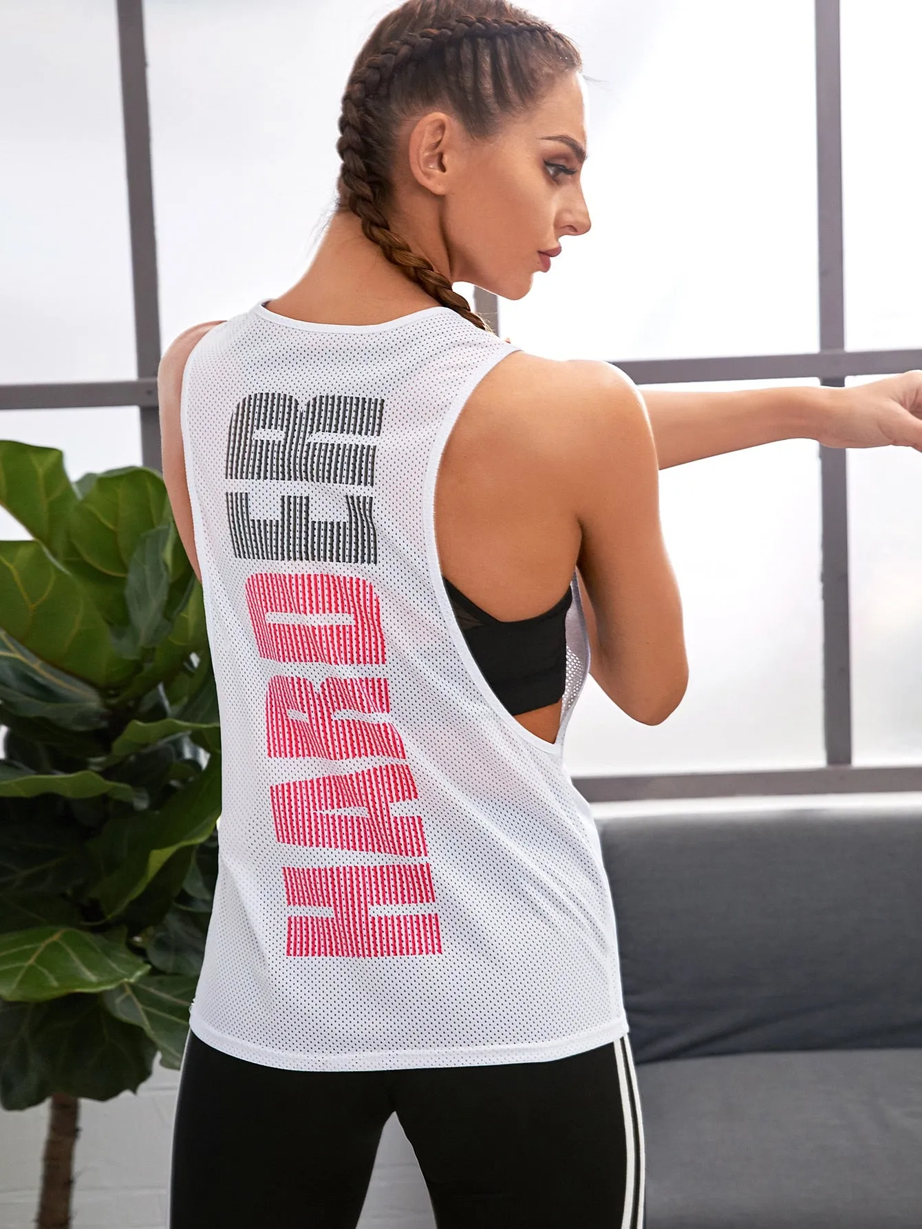 Letter Graphic Drop Armhole Active Tank Top ss22