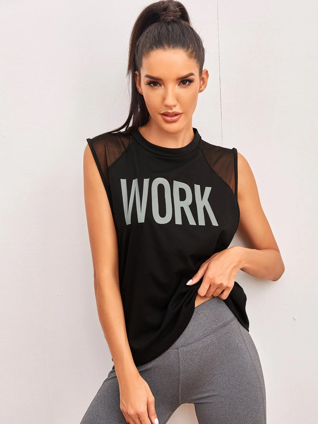 Letter Graphic Mesh Panel Active Tank Top ss22