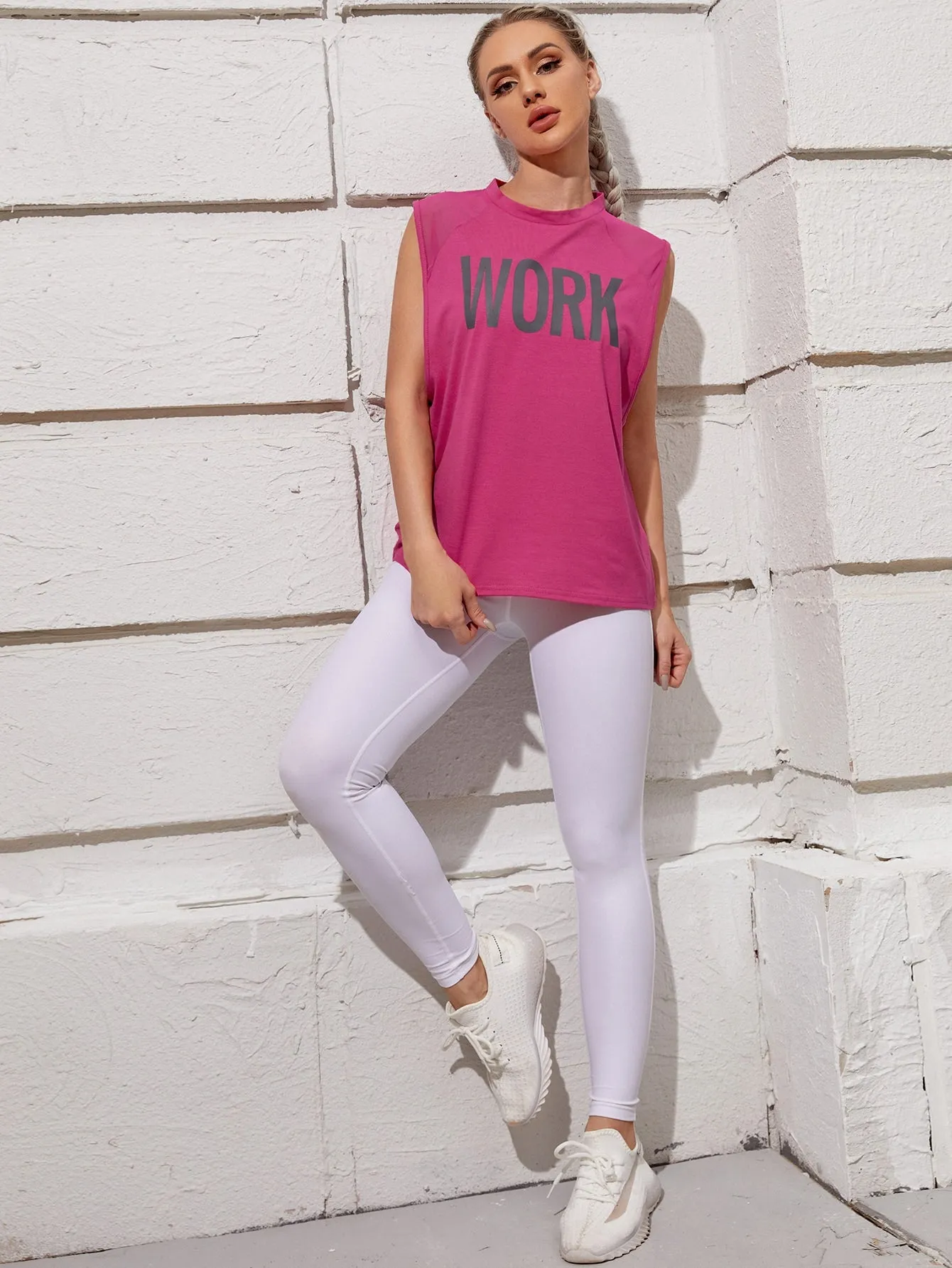 Letter Graphic Mesh Panel Active Tank Top ss22