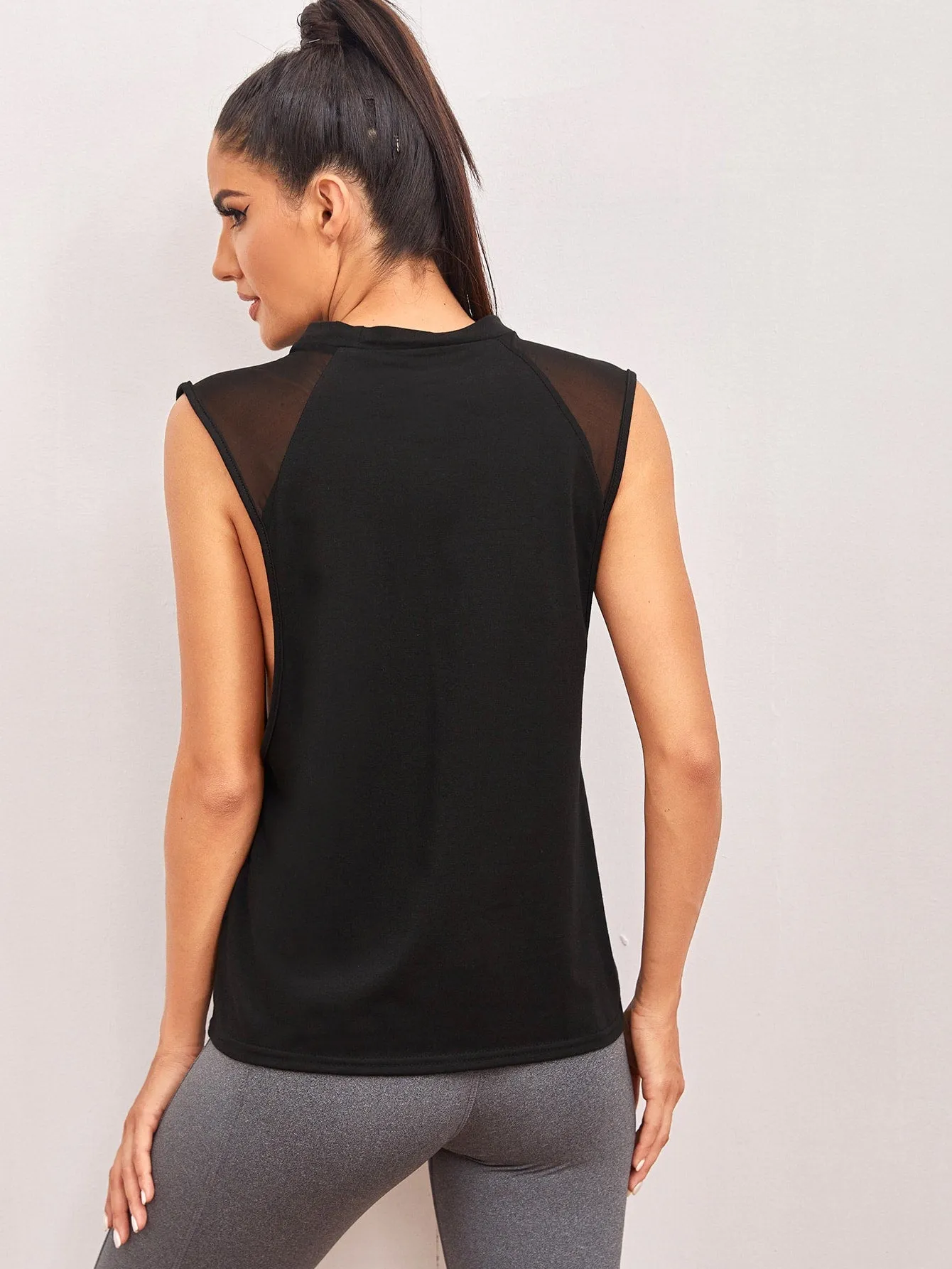 Letter Graphic Mesh Panel Active Tank Top ss22