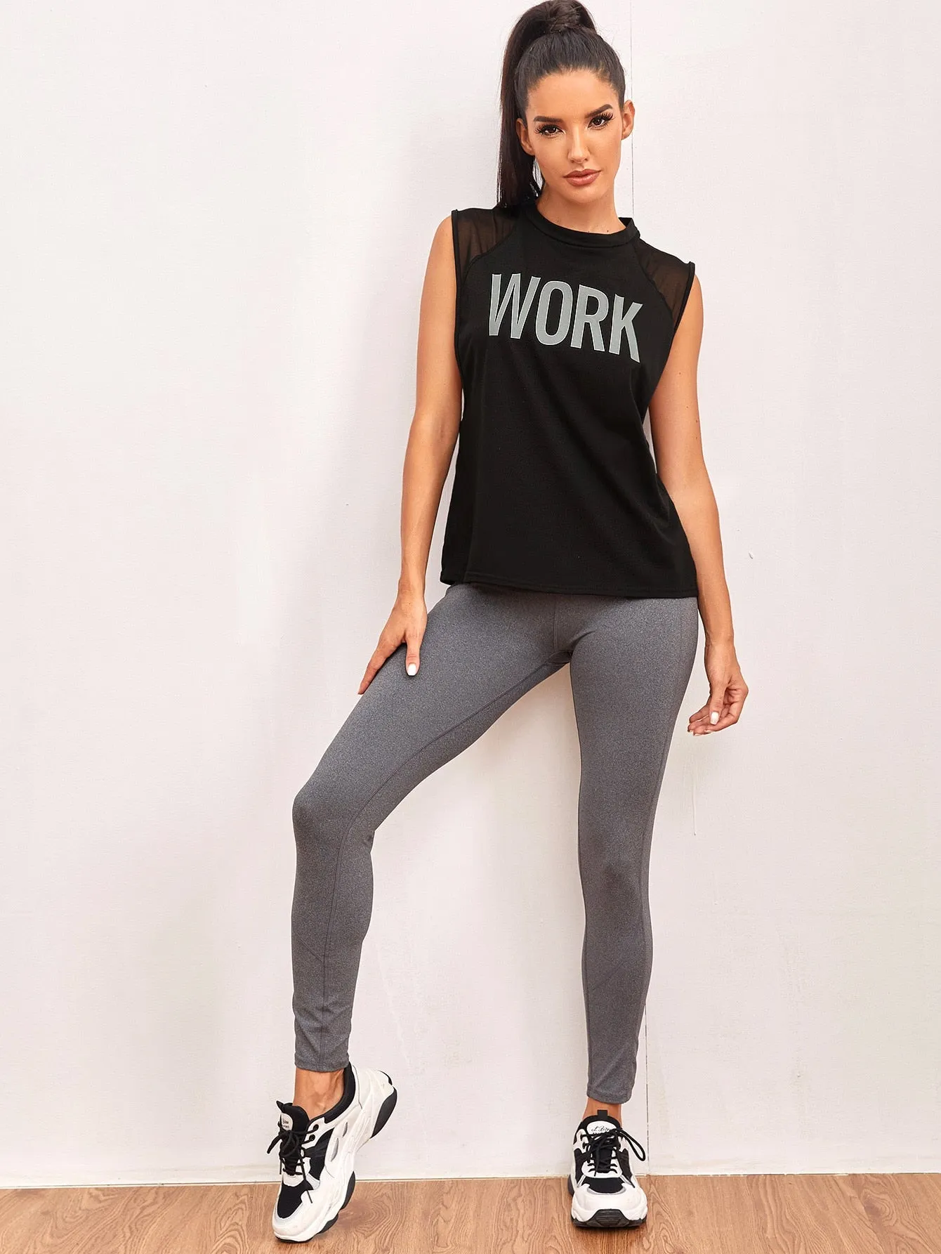 Letter Graphic Mesh Panel Active Tank Top ss22