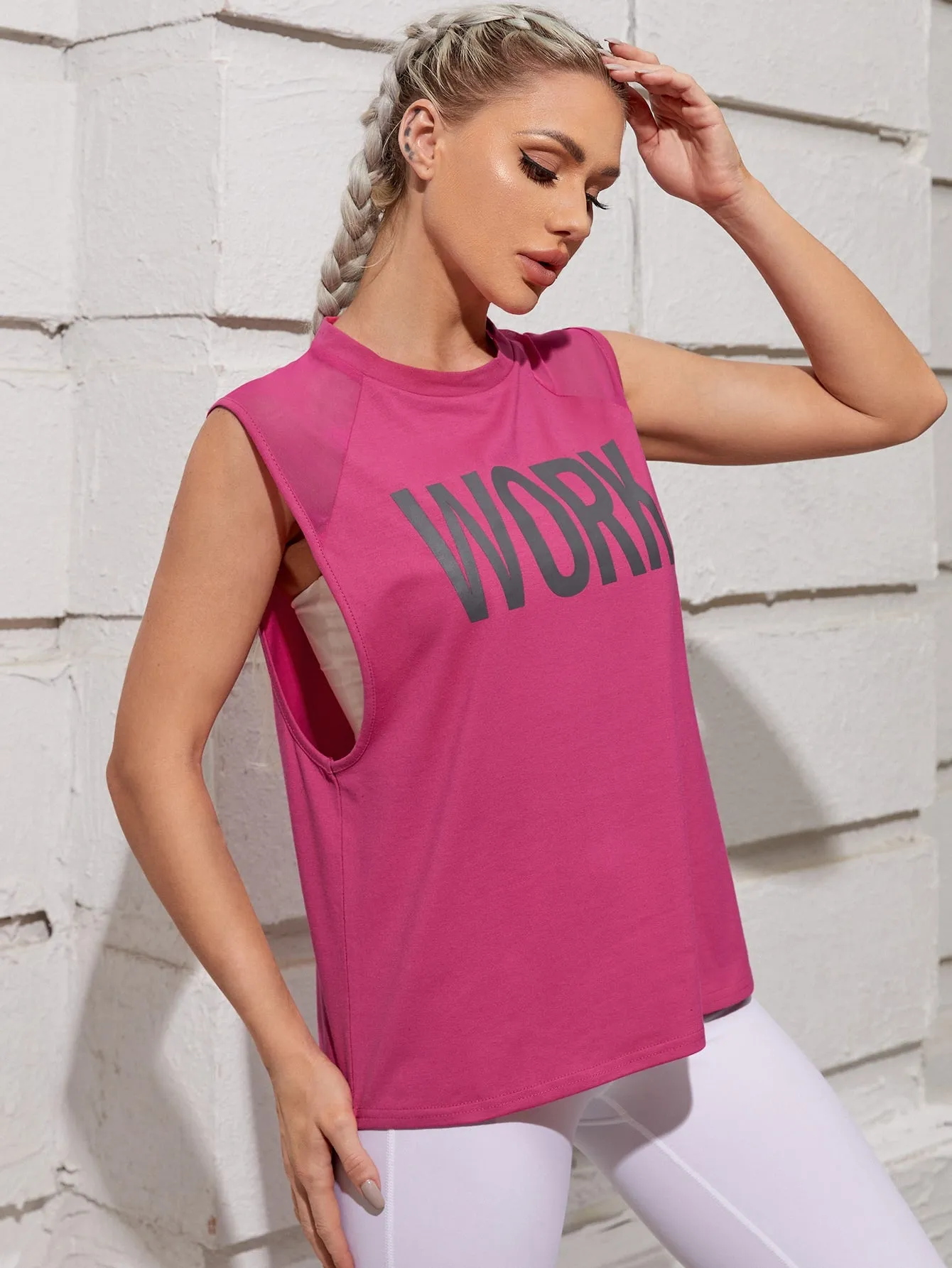 Letter Graphic Mesh Panel Active Tank Top ss22