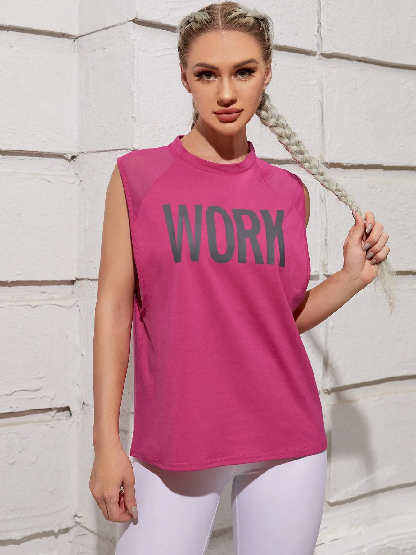 Letter Graphic Mesh Panel Active Tank Top ss22