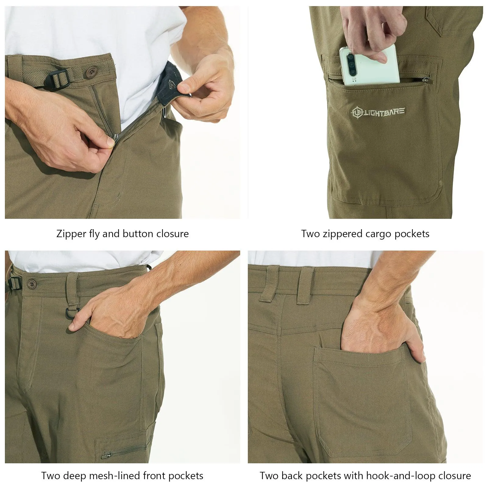 Lightbare Men's UPF 50  Stretch Lightweight Cargo Pants
