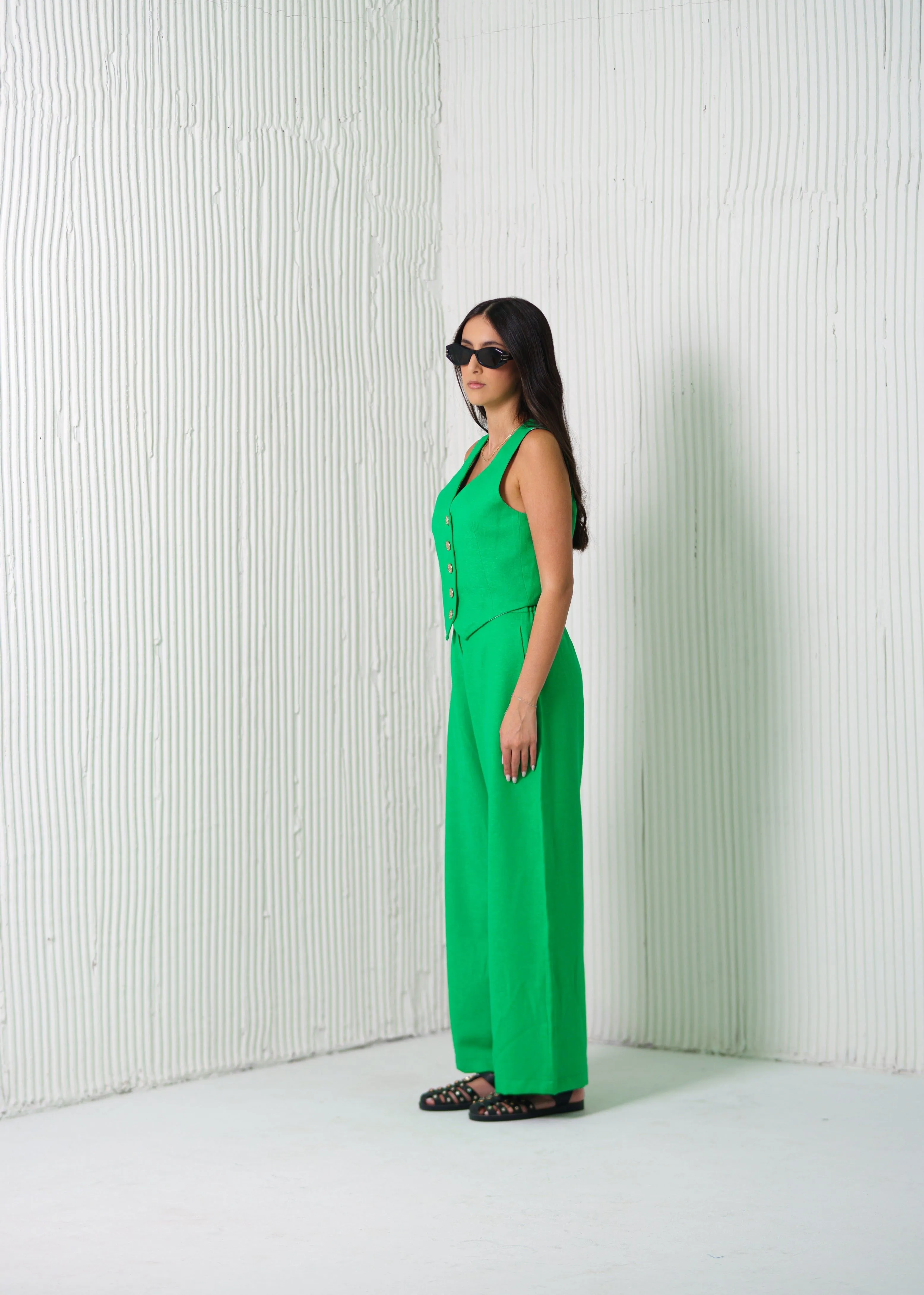 LINEN PANTS & WAISTCOAT CO-ORD - EMERALD GREEN
