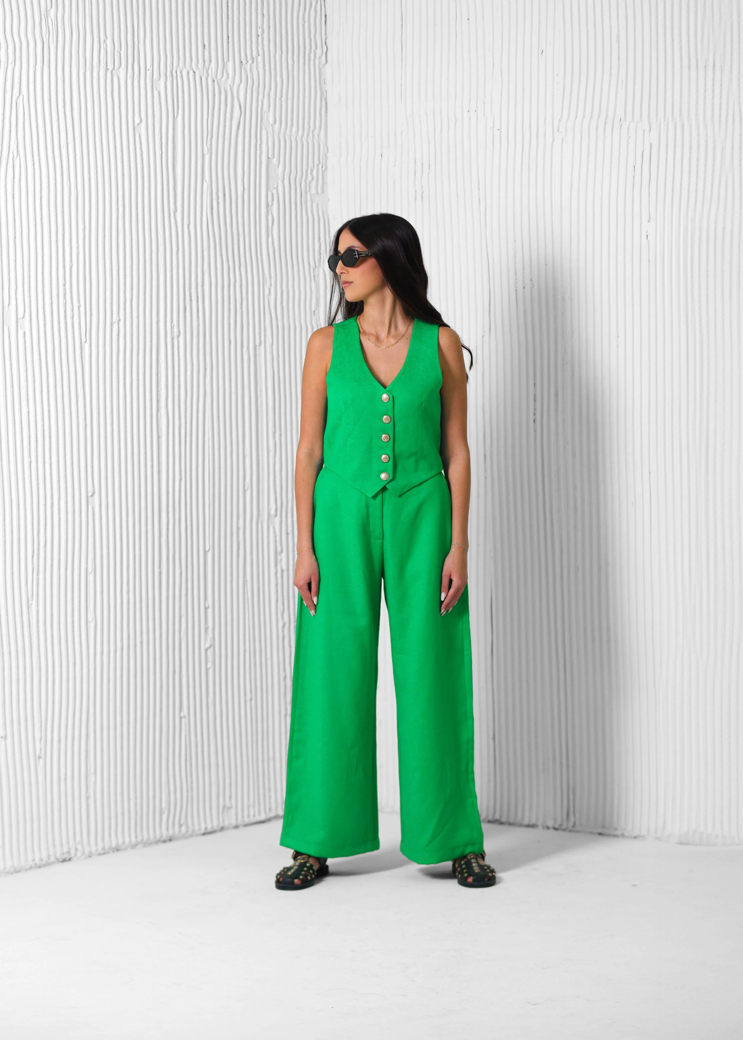 LINEN PANTS & WAISTCOAT CO-ORD - EMERALD GREEN