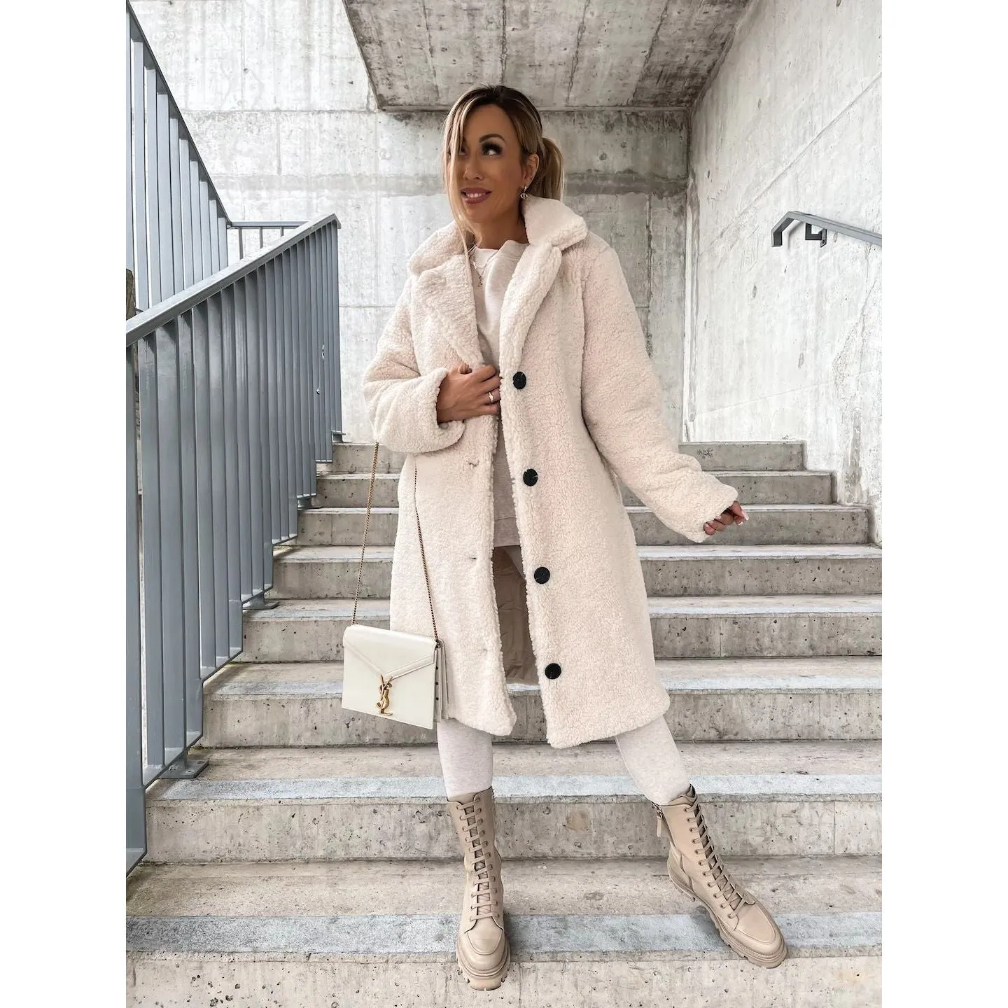 Long-sleeved Plush Long Coat