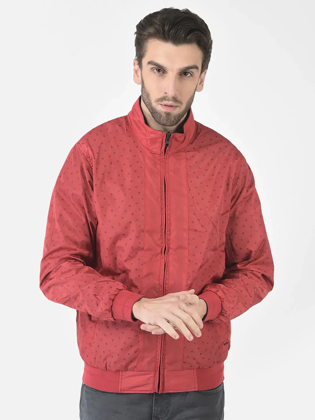 Maroon Printed Reversible Jacket