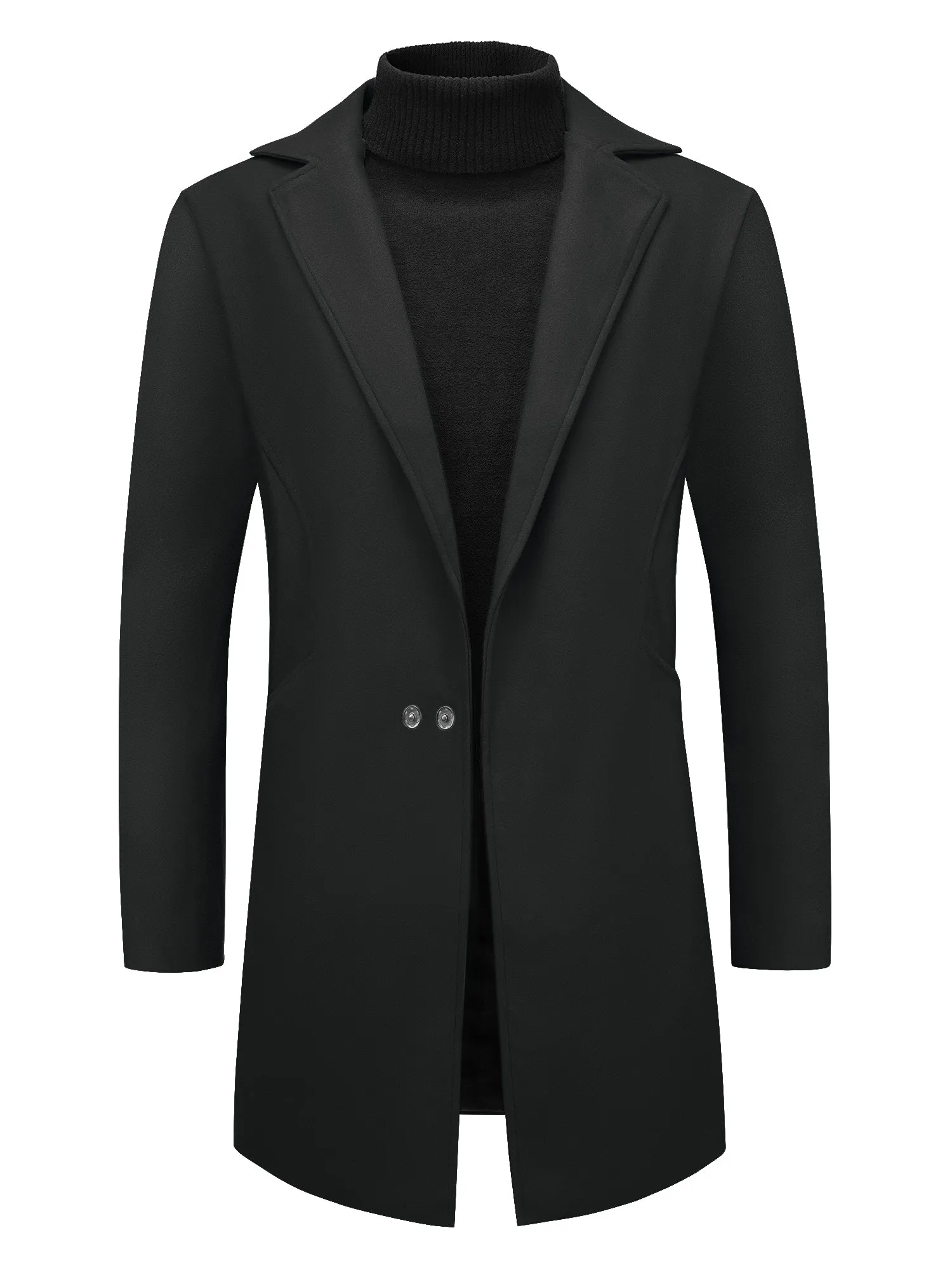 Men's Winter Solid Color Notched Collar Single Breasted Long Coats