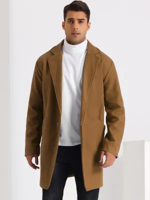 Men's Winter Solid Color Notched Collar Single Breasted Long Coats