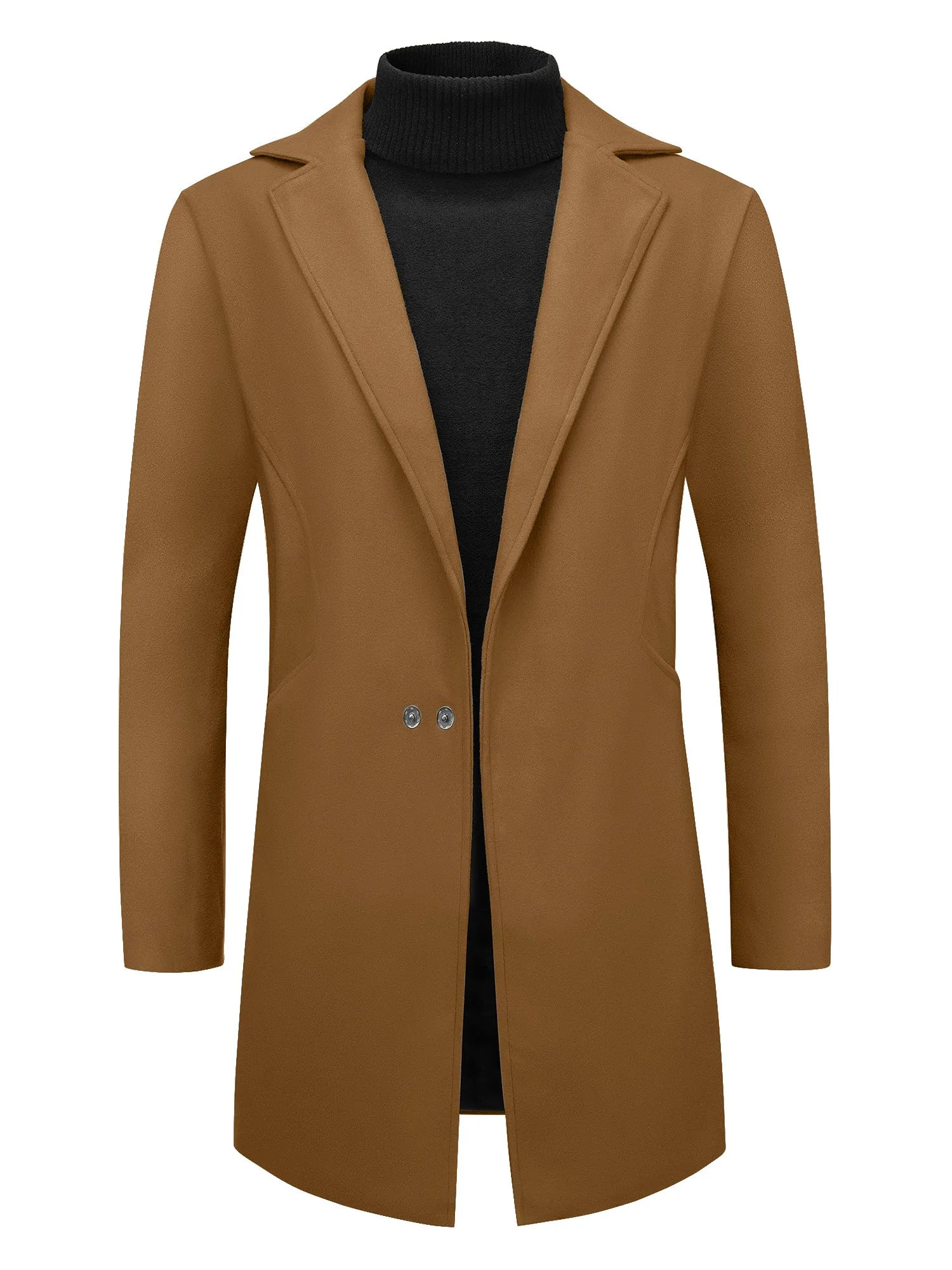 Men's Winter Solid Color Notched Collar Single Breasted Long Coats